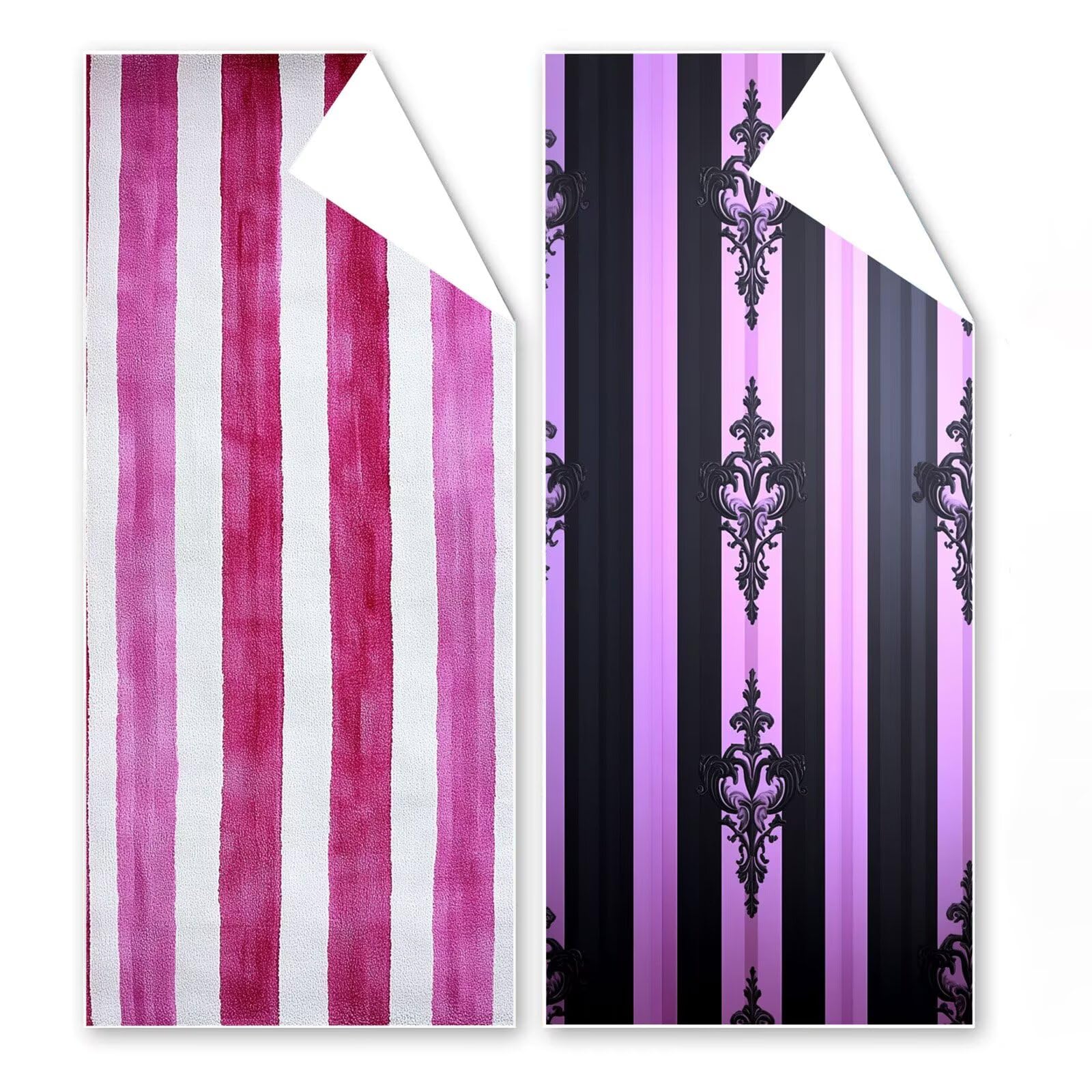 Toalla Playa Grande 80x180 cm, Microfibra Toalla Gimnasio De Secado Rápido, Toallas Baño Sin Arena, Toallas Playa Compacta Hombre Mujer Niños para Deportes, Natación con Bolsa (Rayas Moradas) G1-1209