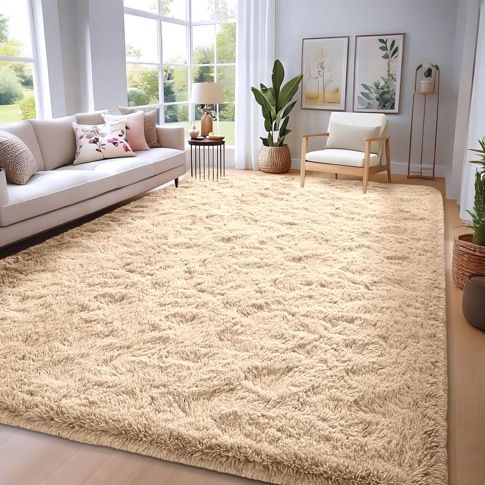 FVVRAX 180x270 cm Beige Hochflor Teppiche für Wohnzimmer Schlafzimmer, Große Flauschig Fuzzy Shaggy Teppich Weichen Plüsch Teppich, Indoor-Boden Teppich für Home Decor Ästhetik