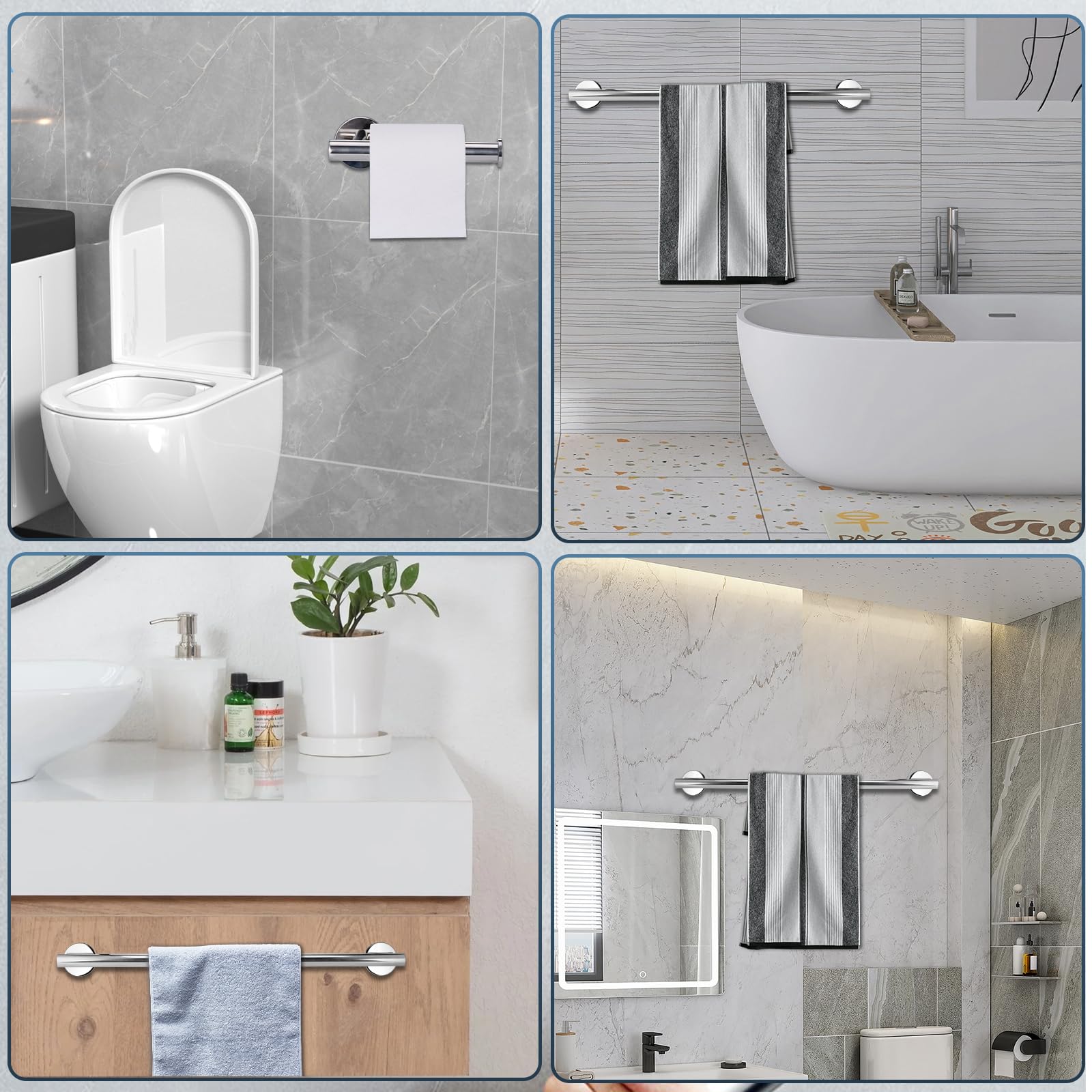 3Pcs Juego Accesorios Baño de Acero Inoxidable Superficie Lisa, Toalleros de Baño Pared 50cm,Portarollos Papel Higienico,Ganchos,Barra Toallero,Toallero, Tornillos para Dormitorio, Cocina, Hotel