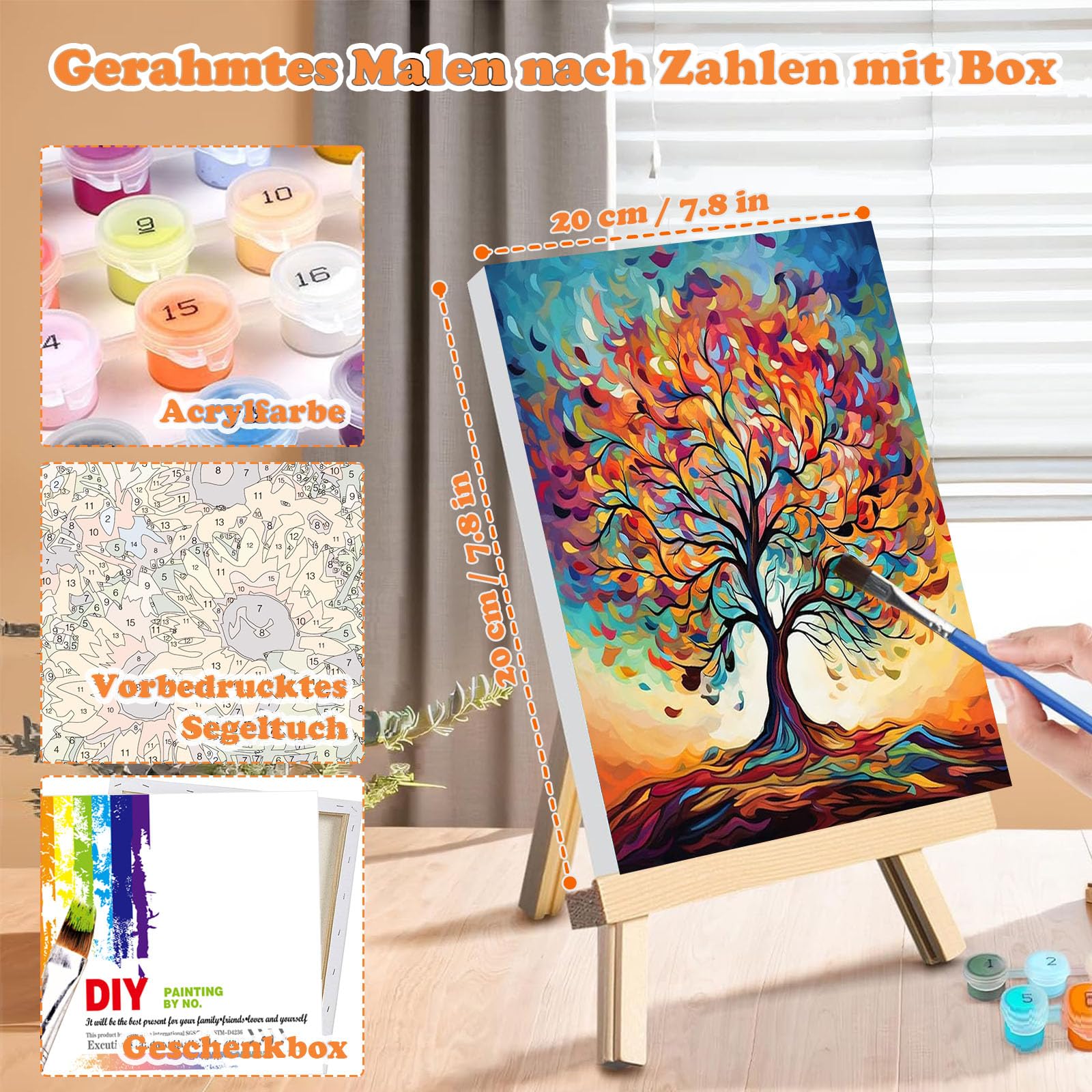 Auremi Kit Pittura Con I Numeri Su Tela 20x30 Cm Con Cornice - Animali Per Adulti E Bambini