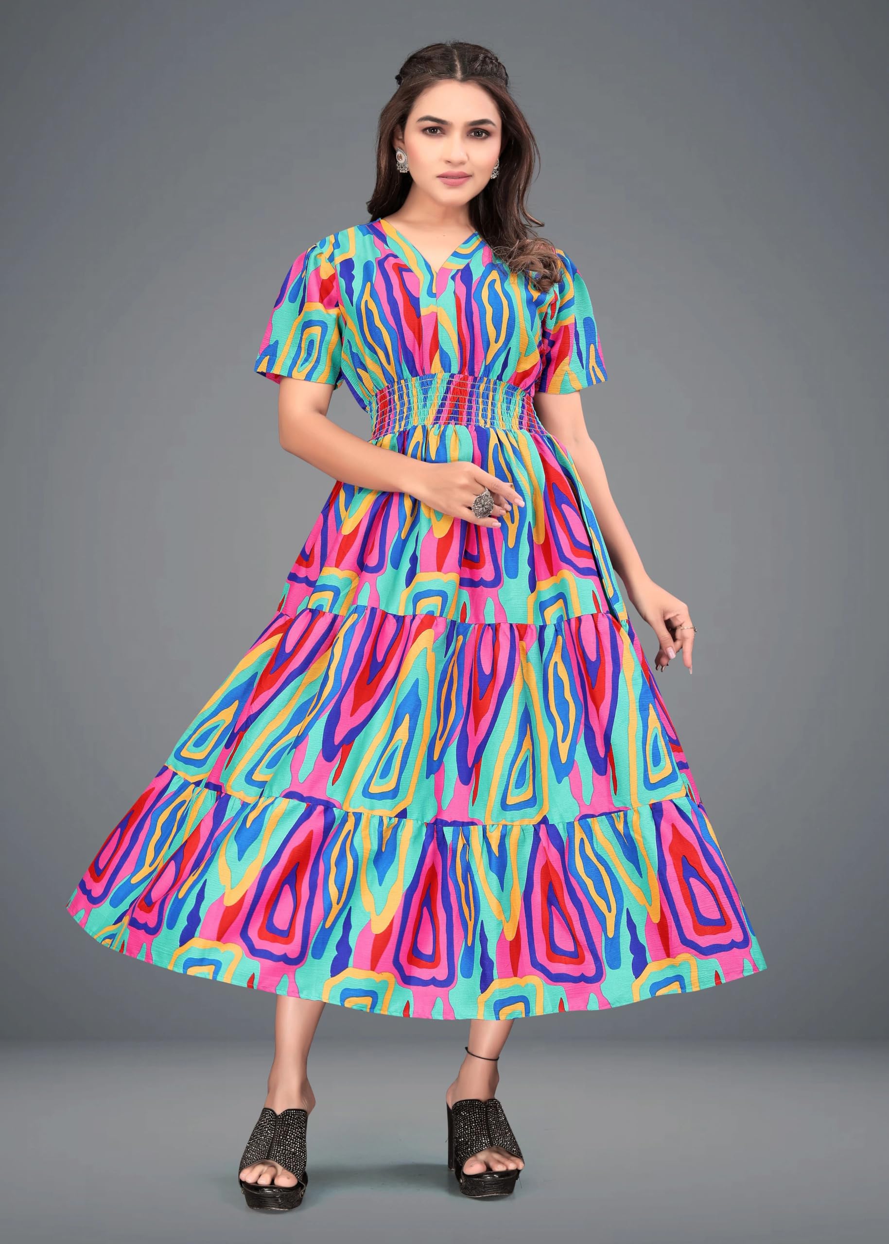 Women A-line Multicolor Dress-image-10