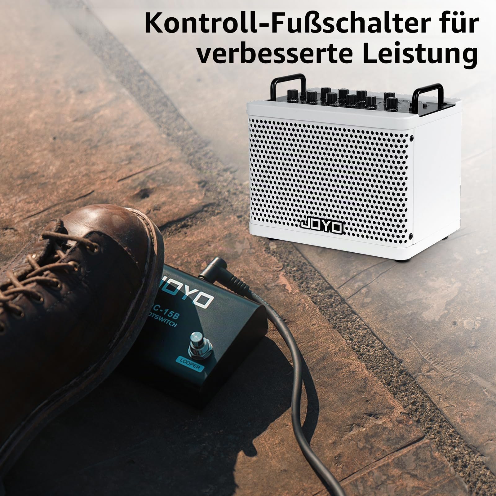 JOYO 15 W Tragbarer Bassverstärker – 9 Verstärkermodelle + 6 Effekte (Modulation, Looper&Rhythmusmaschine) | Wiederaufladbarer Akku | Digitale Modellierung | zum Üben und für kleine Konzerte (DC-15B)