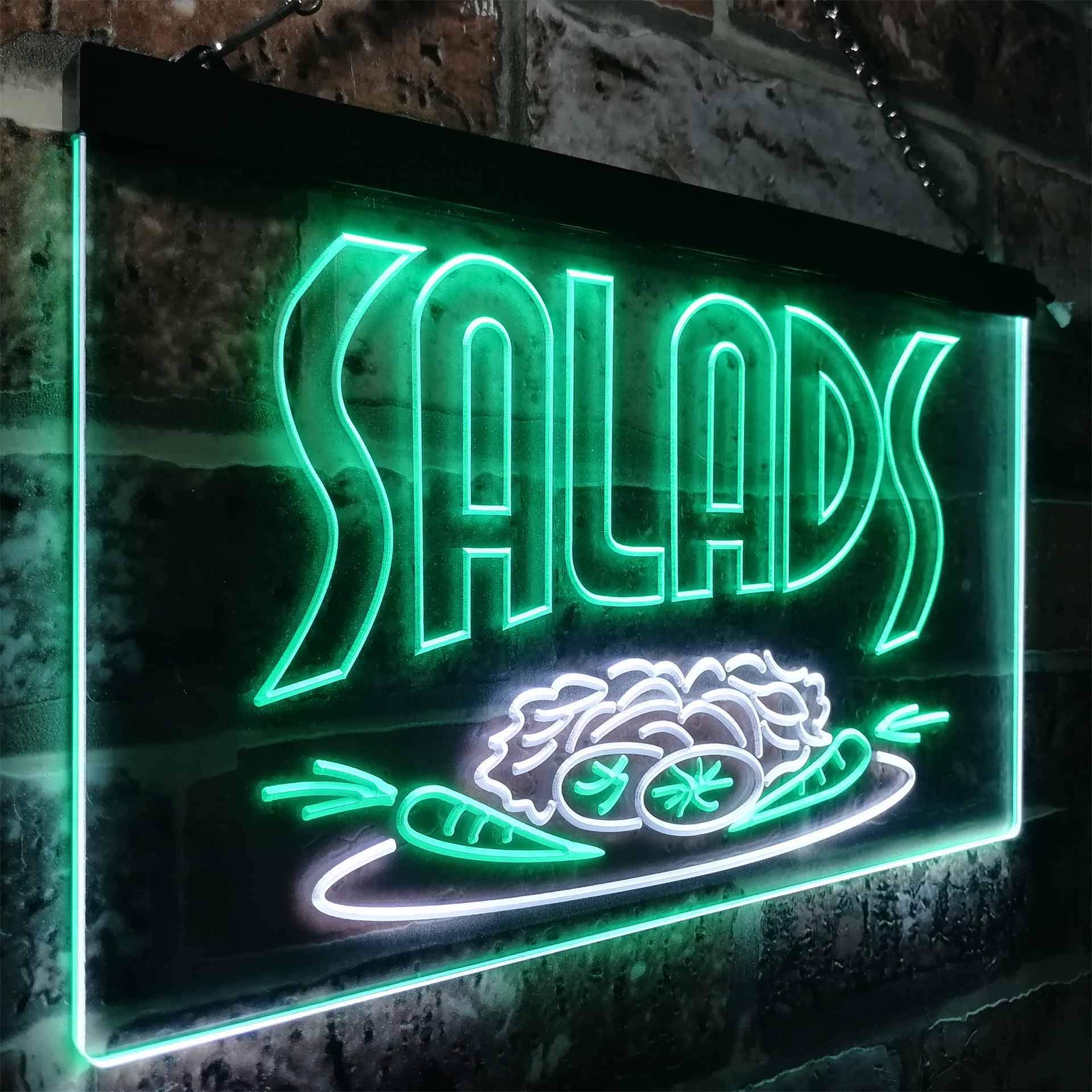 Salads Bar Café Illuminated Dual Color LED Enseigne Lumineuse Neon Sign Blanc et vert 600 x 400mm st6s64-i0626-wg