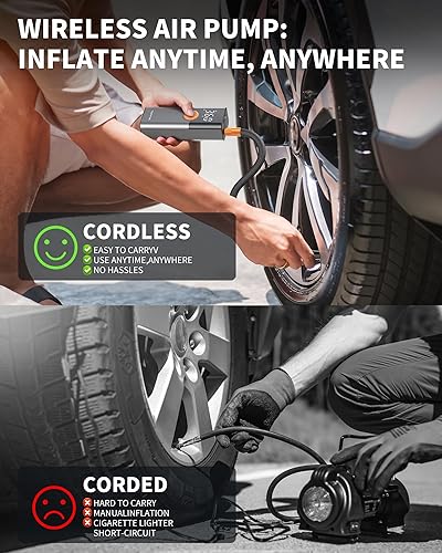 Miniatura 3 de Inflador de neumáticos portátil - Compresor de aire para automóvil con manómetro digital - 150 PSI - Bomba de aire con luz LED para automóvil,