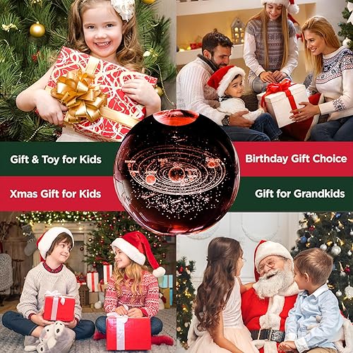 Miniatura 7 de Luz nocturna de bola de cristal con sistema solar 3D con base LED de madera de 16 colores mejorada de 3.15 pulgadas, lámpara de bola de planetas