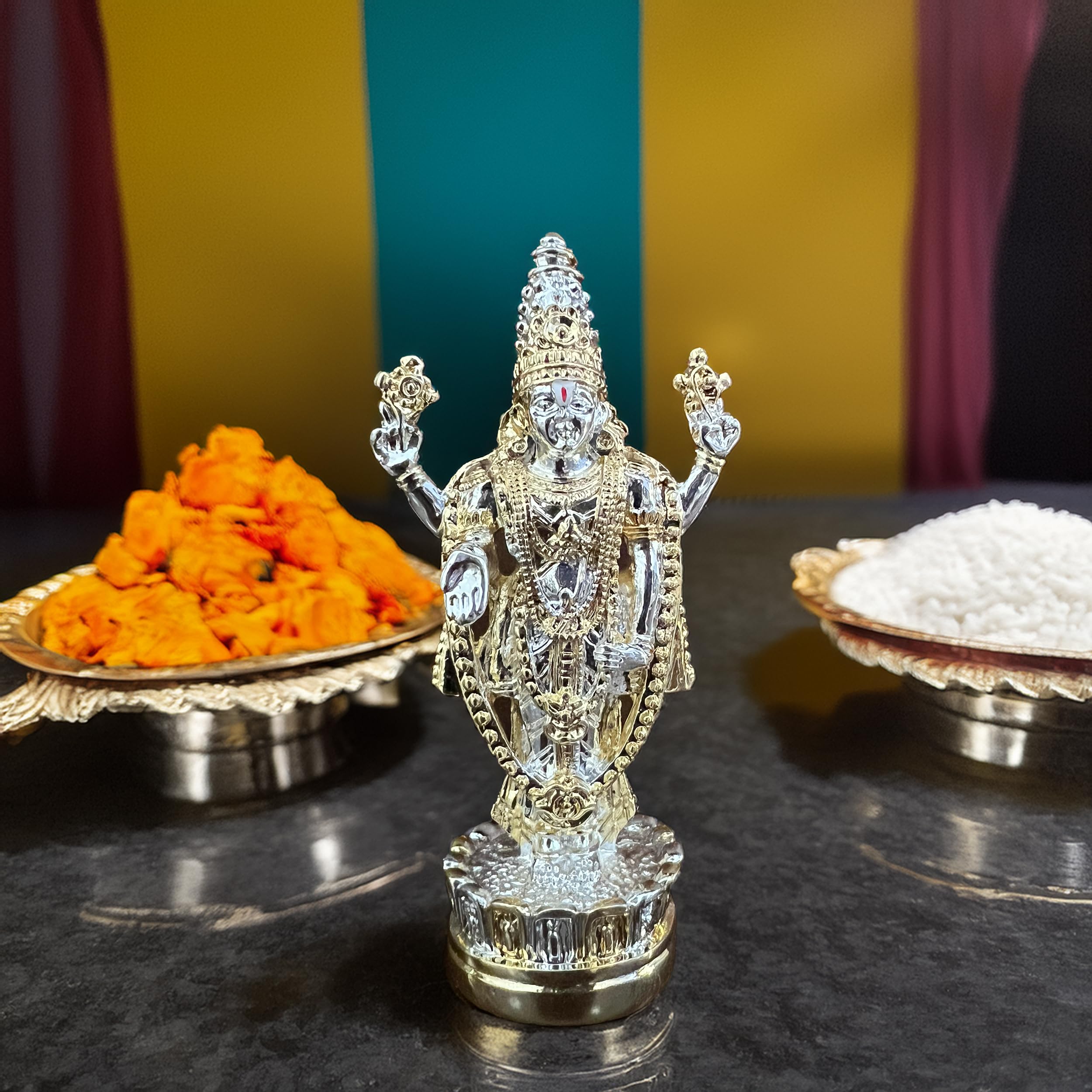 24K Gold & Silver Tirupati Balaji Idol - Car & Home Decor -6