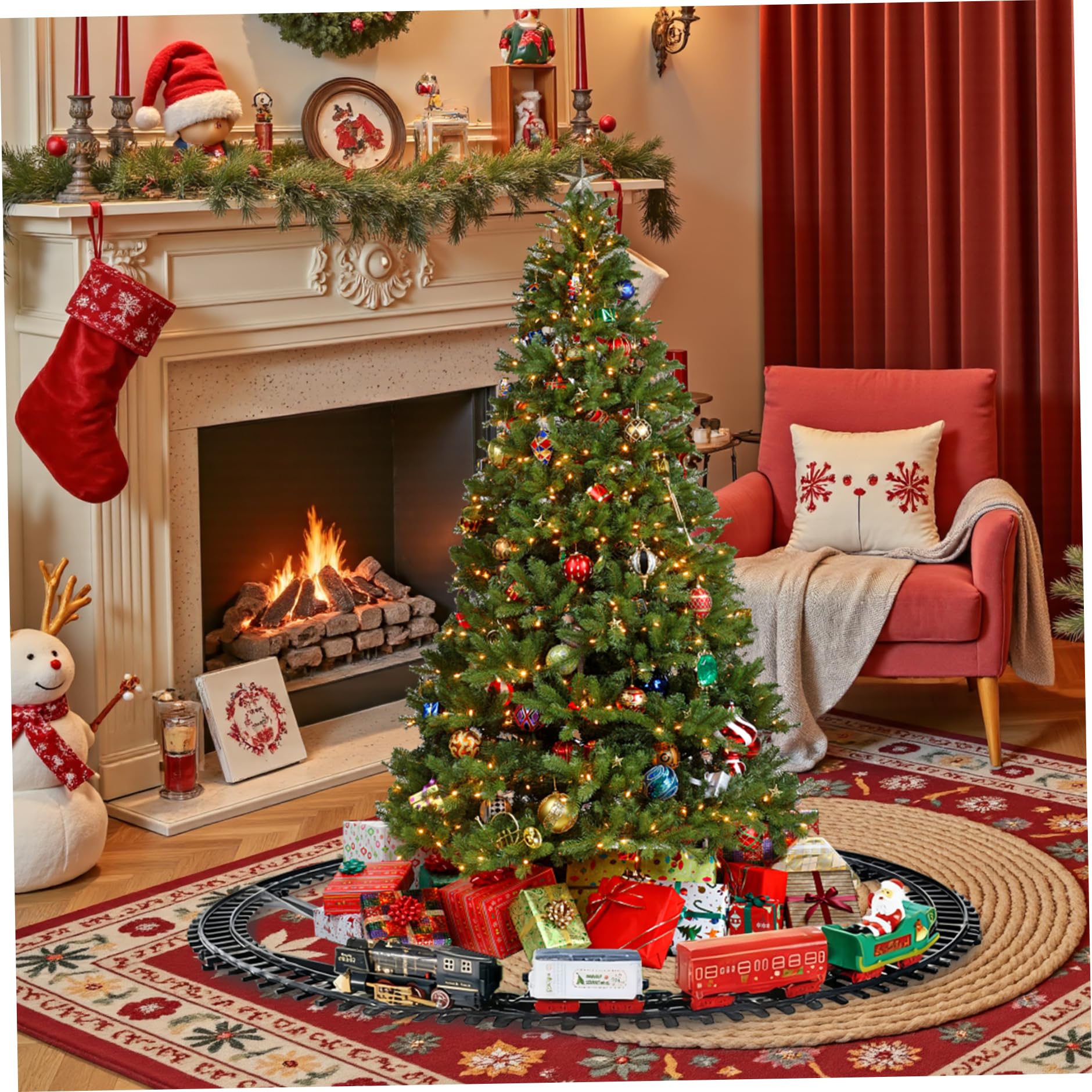 Jorzer Juego de Tren de Navidad Luz y Sonido Árbol de Navidad Festivo Tren Diversión eléctrica Sin árbol Juego de Juguete.