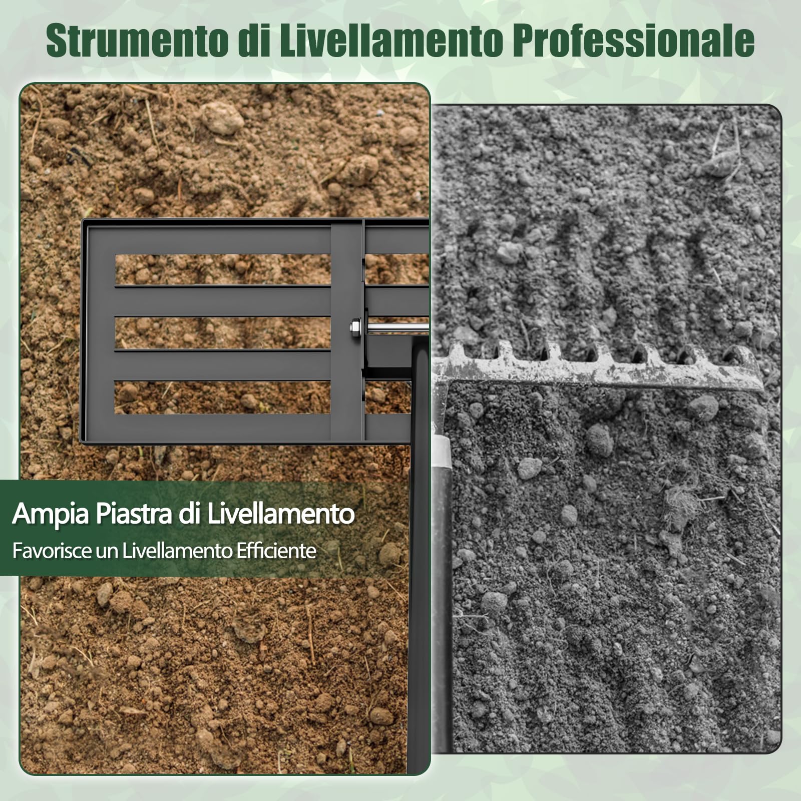 COSTWAY Rastrello Livellatore per Prato, Attrezzo per la Livellatura del Prato con Manico Ergonomico, Livellatrice per Giardino, Cortile, Campo da Golf, Fattoria e Pascolo (Nero 75 x 25 cm)