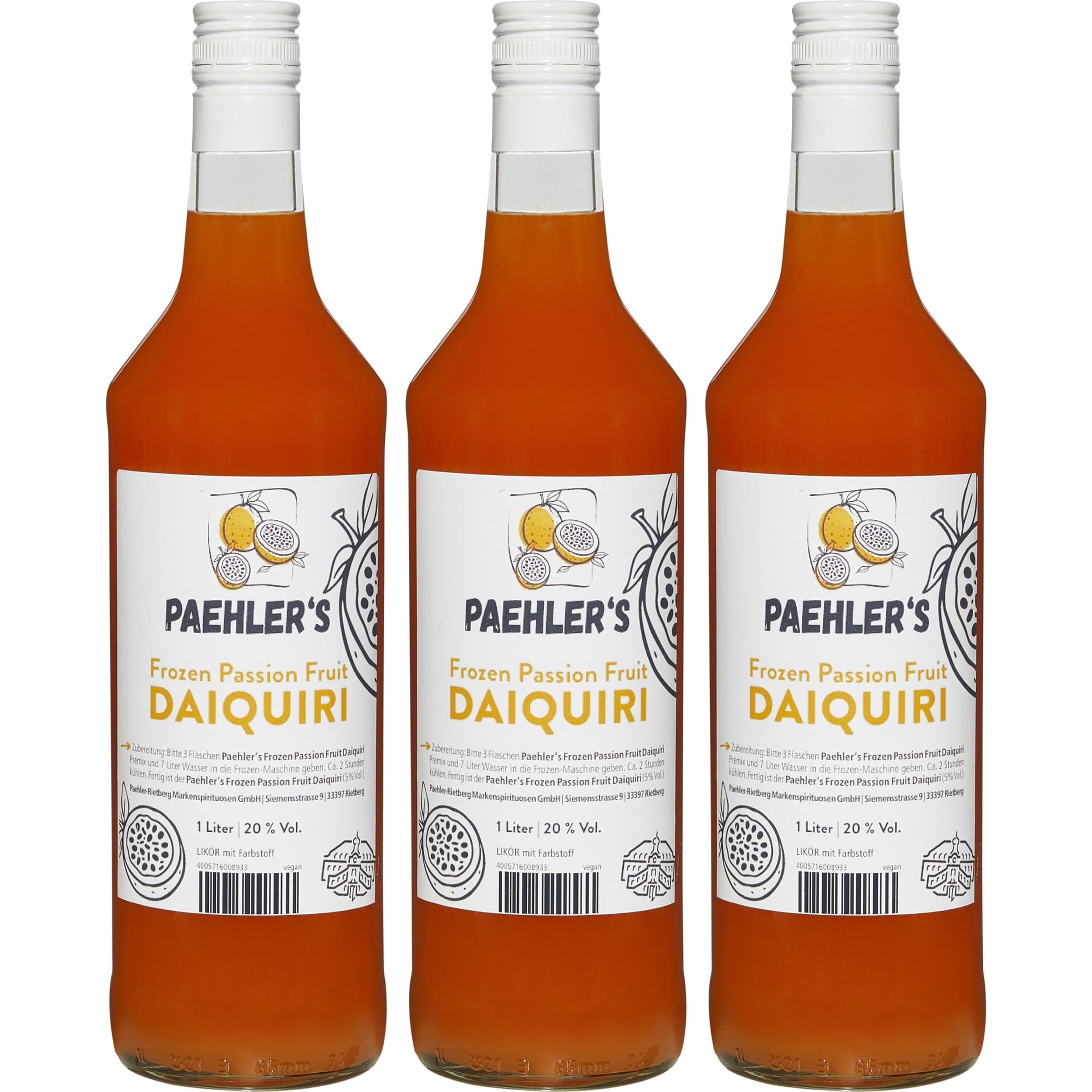 Paehler Rietberg Daiquiri Gefrorene Maracuja Fertigmischung süss Deutschland inkl. FeinWert E-Book (3 x 1 l)