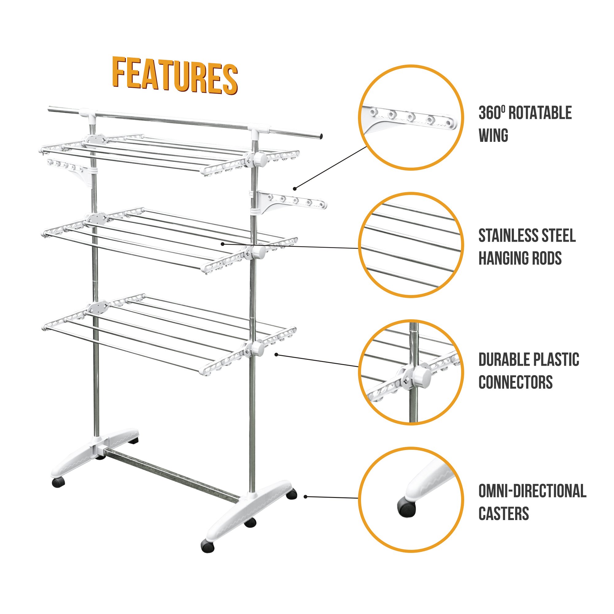 Stainless Drying Clothes Rack Portable Rolling Drying Rack for