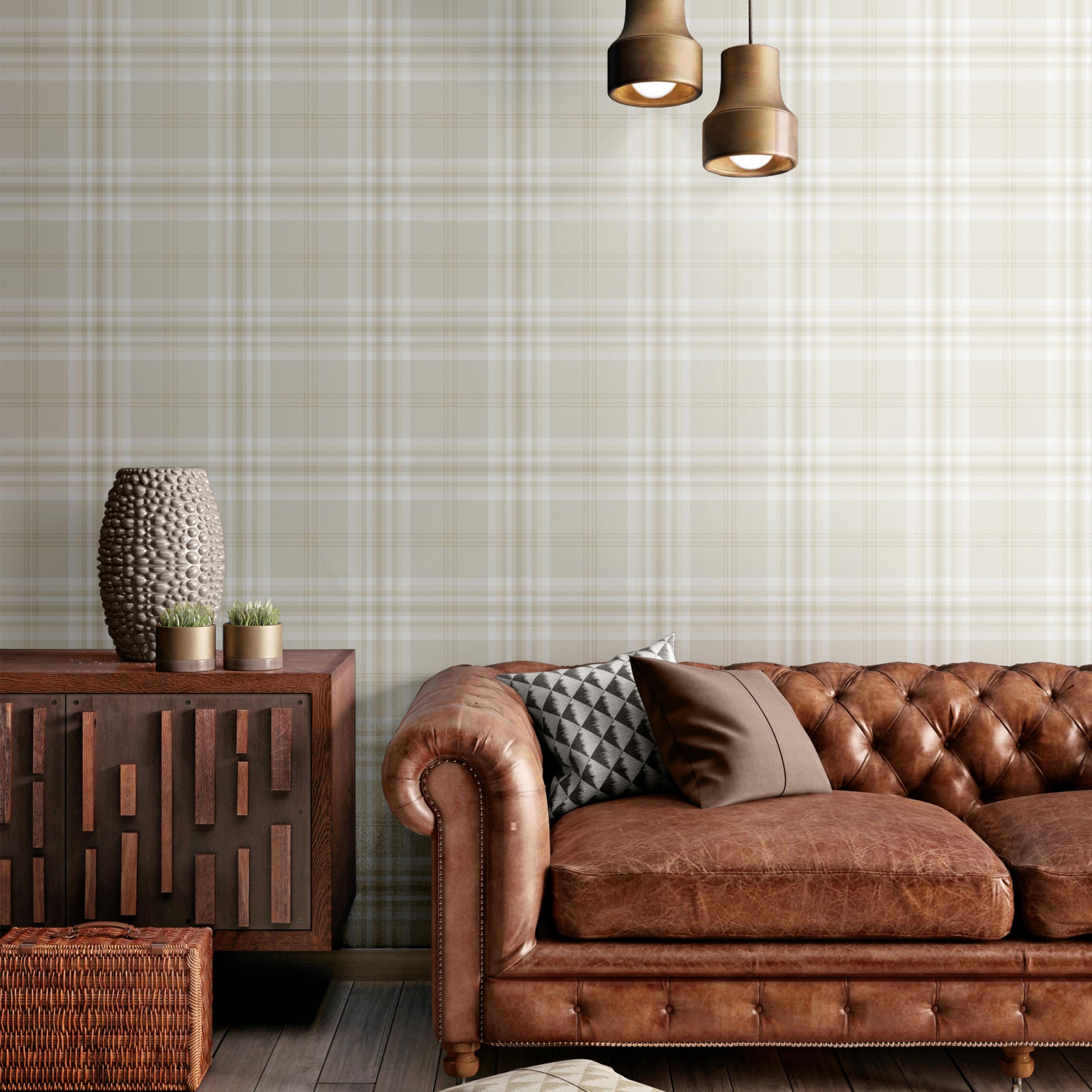 Catherine Lansfield Kelso Check Wallpaper Cream