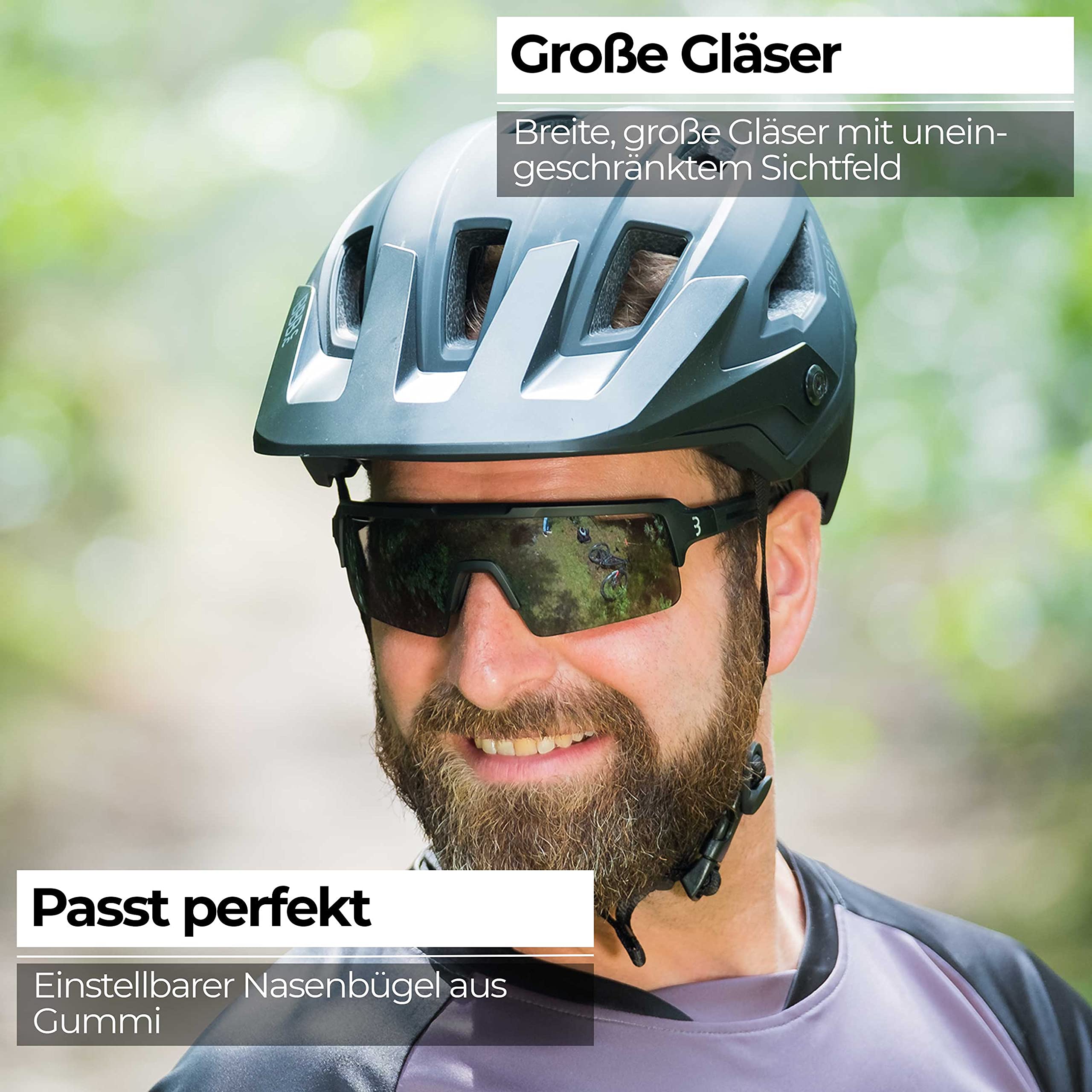 BBB Cycling Fuse BSG-65 Cycling Glasses with 3 Interchangeable Semi-Flat Lenses Unbreakable Frame Sports Sunglasses UV Protection for Bike Riding Mens Womens Matt Black One Size