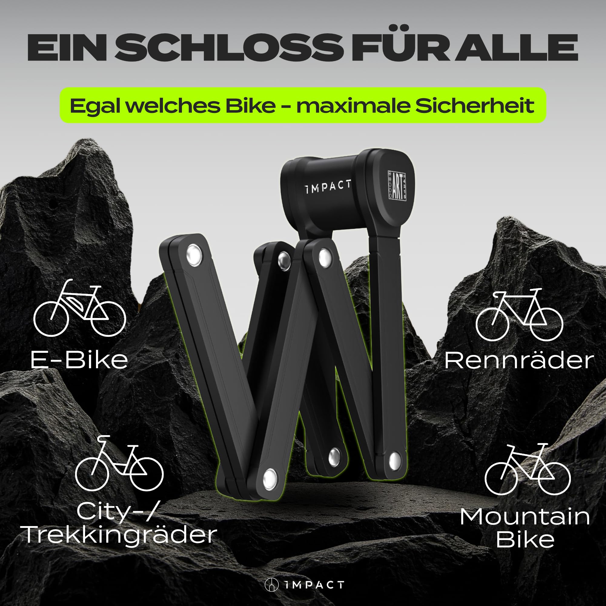 IMPACT® FlexLock 15 - Premium Faltschloss Fahrrad [HOHE SICHERHEIT] - Handliches Fahrradschloss mit Sicherheitslevel 15 bis 120cm - Robustes Fahrrad Schloss hält bis zu 1,5 Tonnen Zugkraft stand