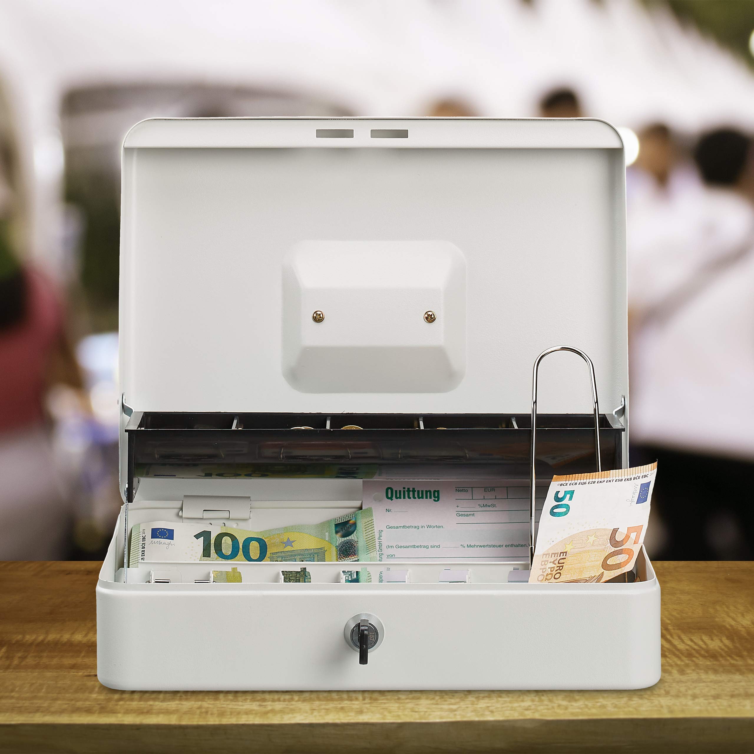 Relaxdays Lockable Cash Box Caja para Dinero con Cerradura (8,5 x 30,5 x 24,5 cm), Color Azul, Plástico, 70% Hierro, 10% acero, H x W x D: 8.5 x 30.5 x 24.5 cm