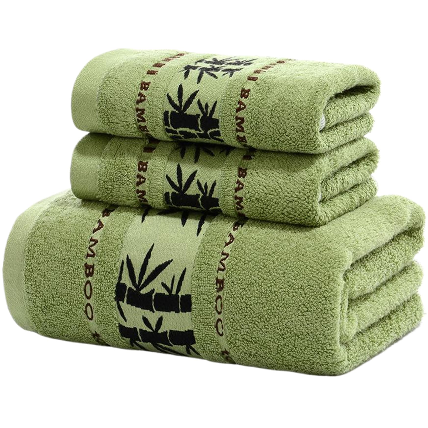 Serviette bain 140 x 71 cm et serviettes mains en lot de 3 pièces en bambou
