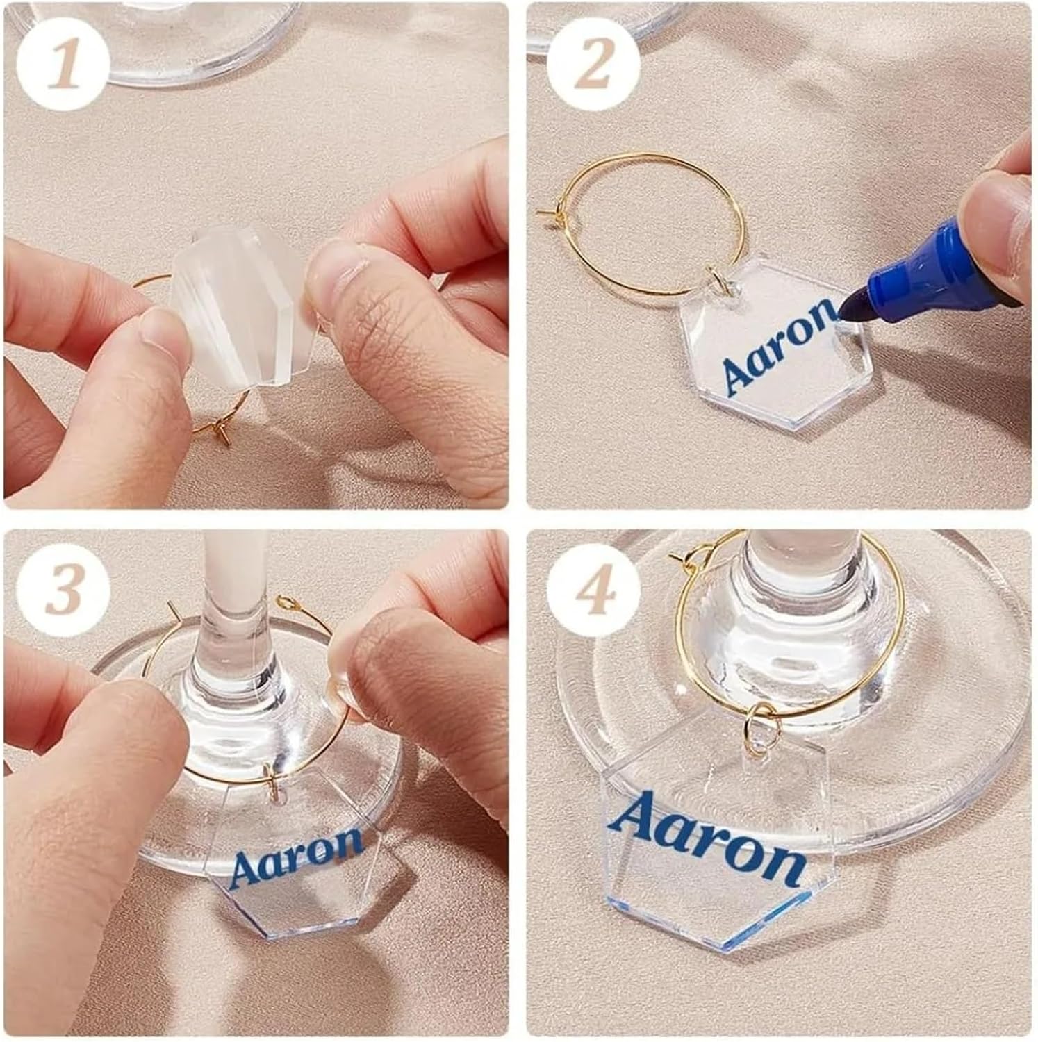 Wine Charms For Stem Glasses 120 Pcs Transparent Acrylic Hexagon Wine Glass Markers Tags Glass Rings for Glasses Tumbler Cup
