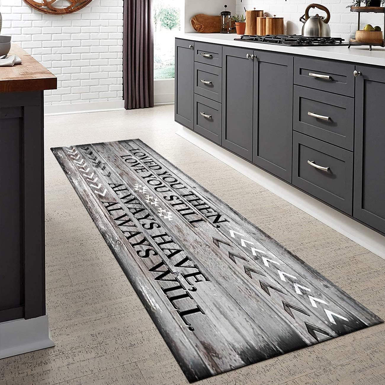 Gray Farmhouse Runner Rugs for Hallway Nonslip Rubber