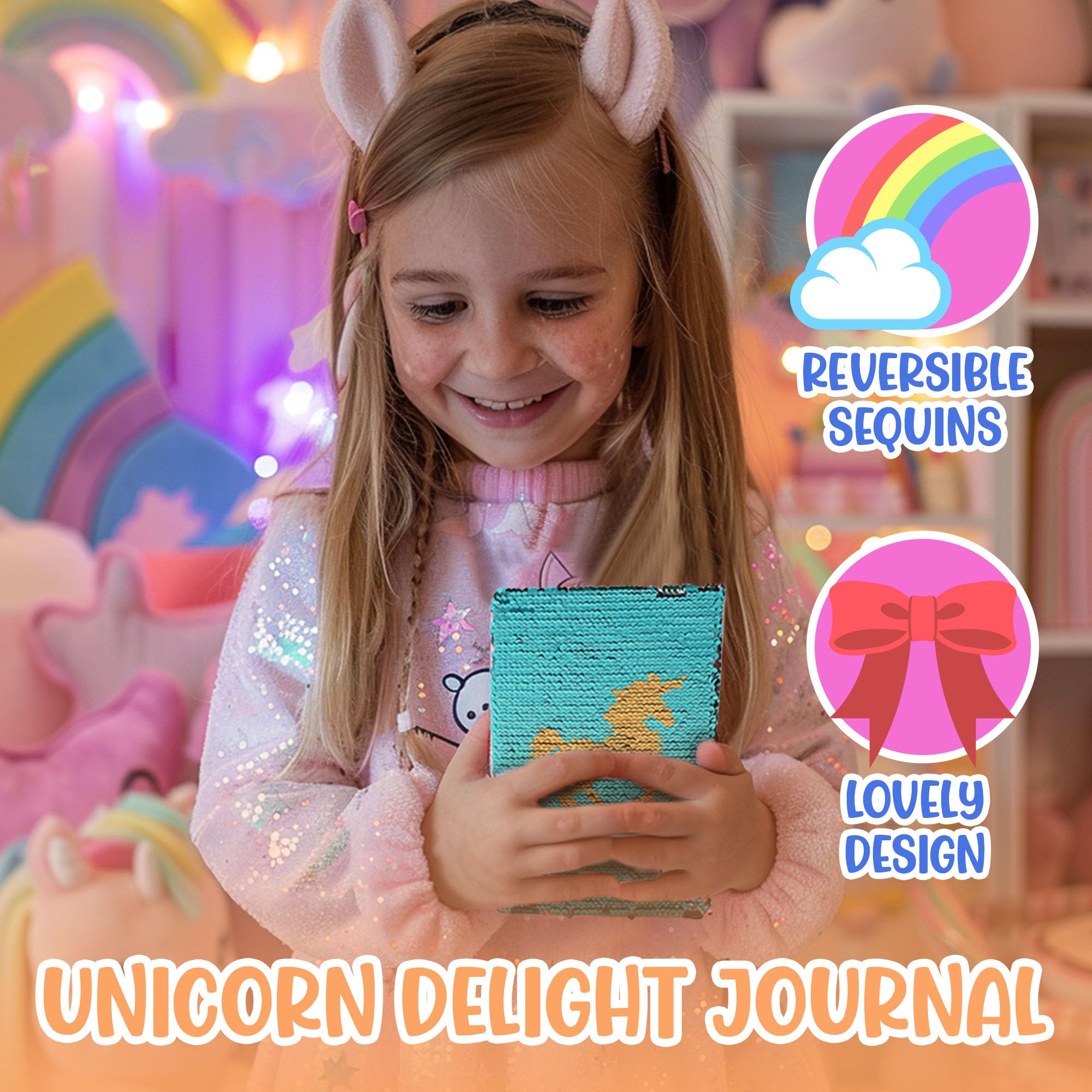 Forest & Twelfth Kids Unicorn Flip Sequin Journal – Magic Reversible Sequin A5 Notebook for Kids, Girls and Boys – Ideal for Note Taking, Journaling, Sketching Makes a Lovely Gift