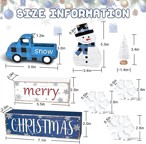 Miniatura 3 de Yinhua - Adornos Navideños para Interiores, Decoración de Mesa Navideña, Adornos de Muñeco de Nieve de Camión Azul con Árbol de Navidad y Copos de