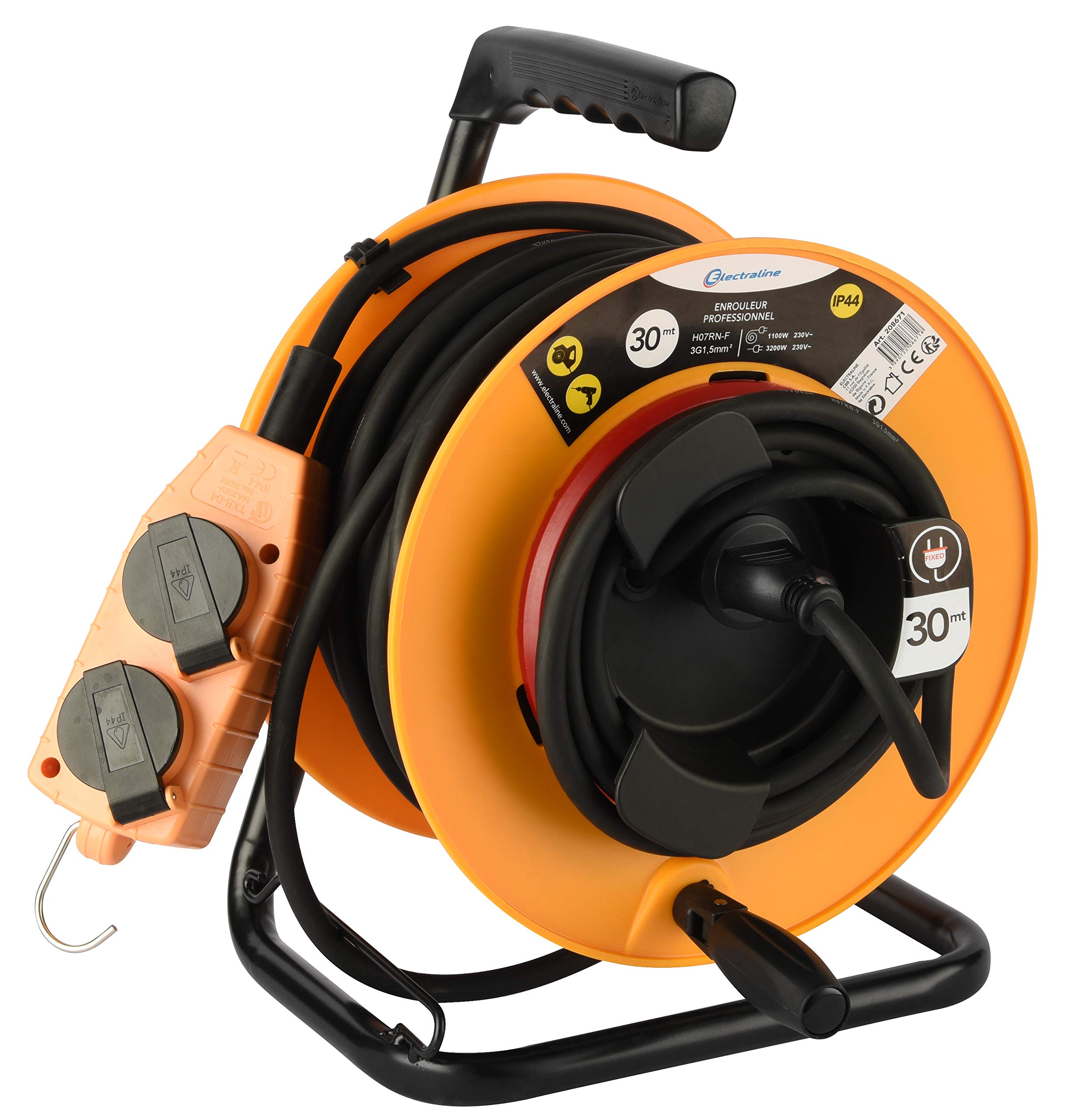 Electraline 208671 Enrouler Electrique Professional, Jaune/Noir, 30 M