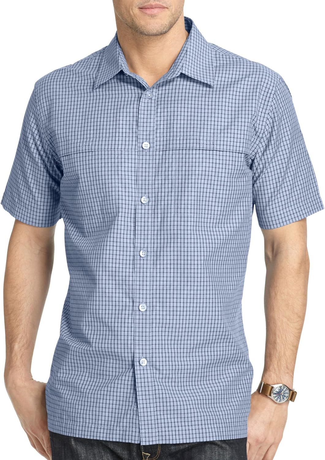 Van Heusen Camisa de Manga Corta para Hombre, Azul Depths, Large