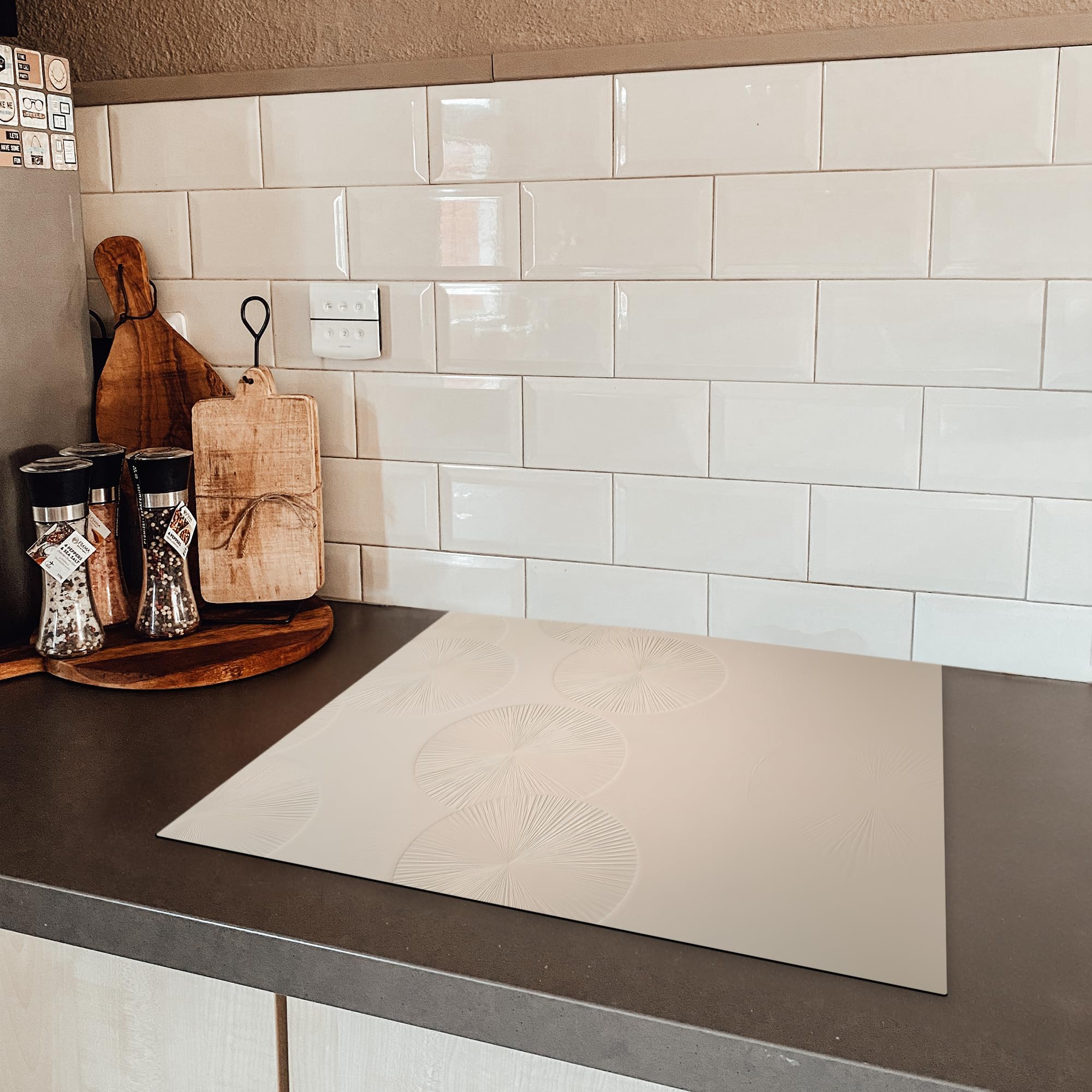 KitchenYeah© Protector Vitroceramica 60x52 cm Tapa para induccion Placa Encimera Cubre de Protectora Cocina Japandi - Beige - Moderno