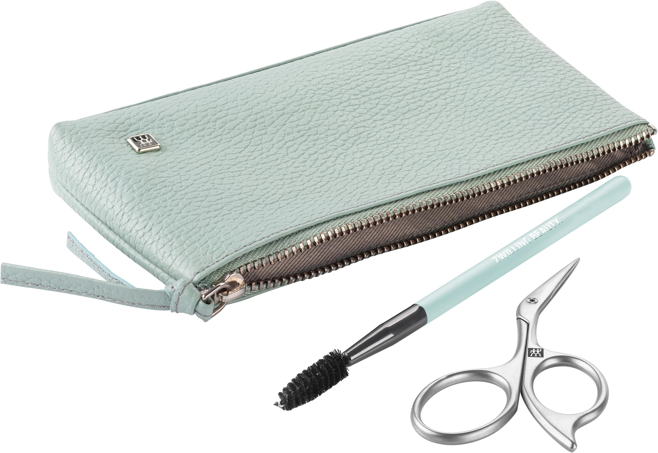 ZWILLING Augenbrauen Set mit Haarbürste und Schere, Geschenkset Leder Etui, Rostfreier Edelstahl, Premium, Mint