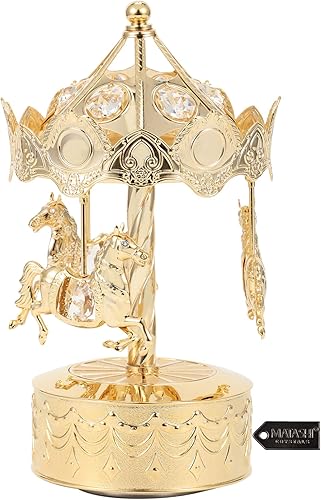 Miniatura 4 de Matashi Caja de música de cristal con tachuelas de mesa con figura de caballos adorno decorativo para el hogar chapado en oro de 24 quilates regalo
