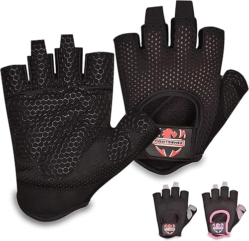 FIGHTSENSE Guantes de levantamiento de pesas con protección completa de la palma de la mano, guantes de entrenamiento para hombres y mujeres,