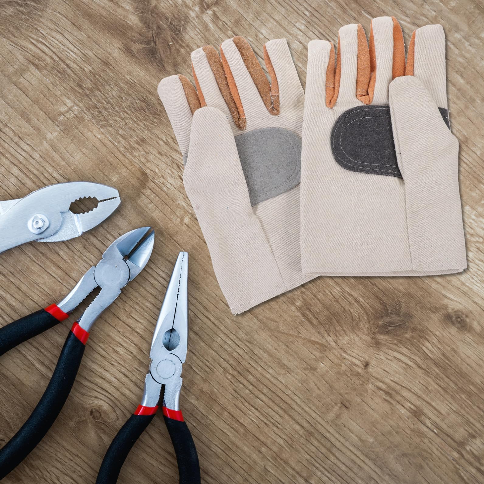Uonlytech 3pares Guantes De Soldador De Cuero De Vaca y Lona De Doble Capa Resistentes Al Desgaste Aceite Para Trabajos Pesados y Actividades Al Aire Como Barbacoas y Camping