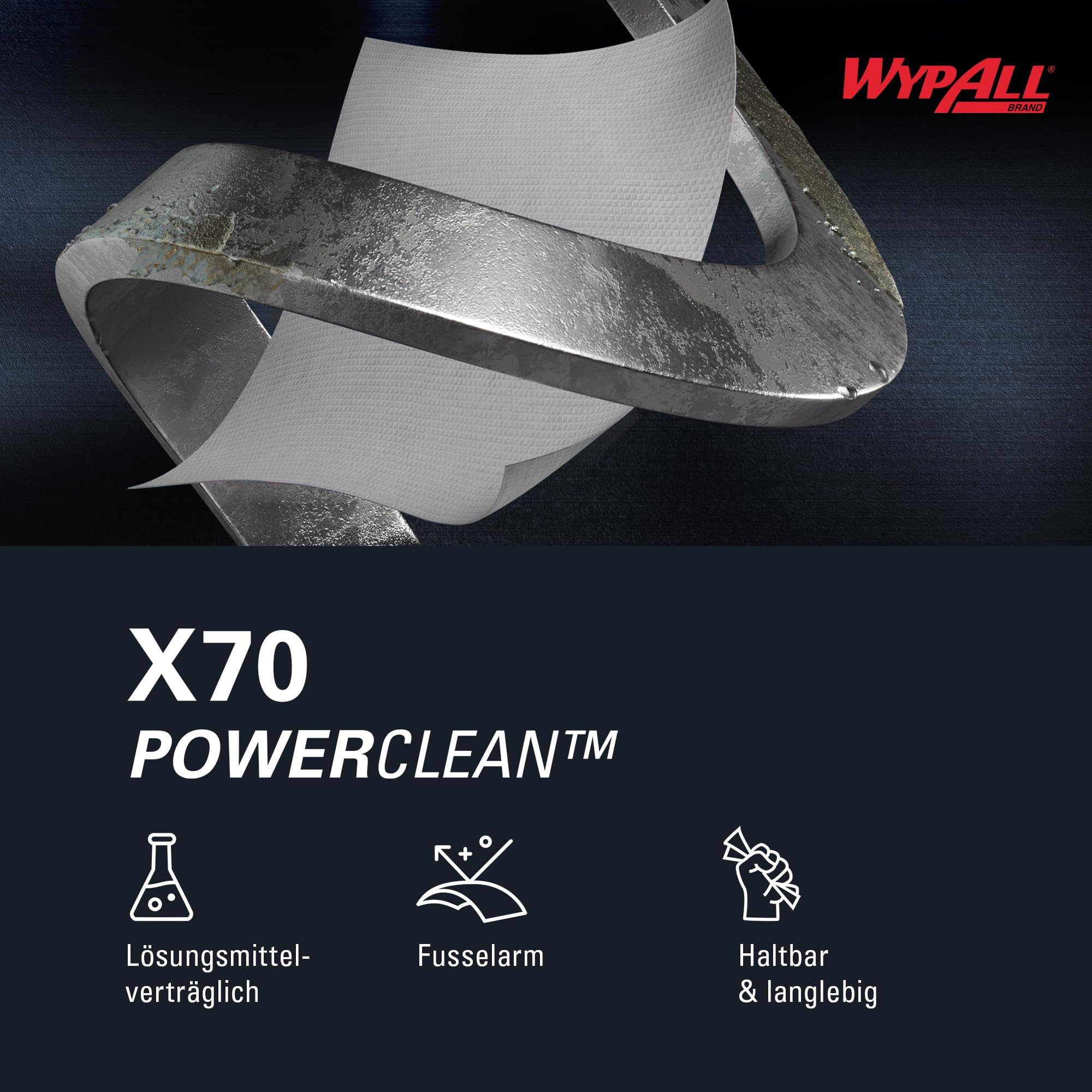 WypAll® X70 Power Clean™ Reinigungstücher 8387, wiederverwendbare saugfähige Wischtücher für vielseitiges und effizientes Wischen, 12 Packungen x 76 Tücher (insg. 912 Tücher)