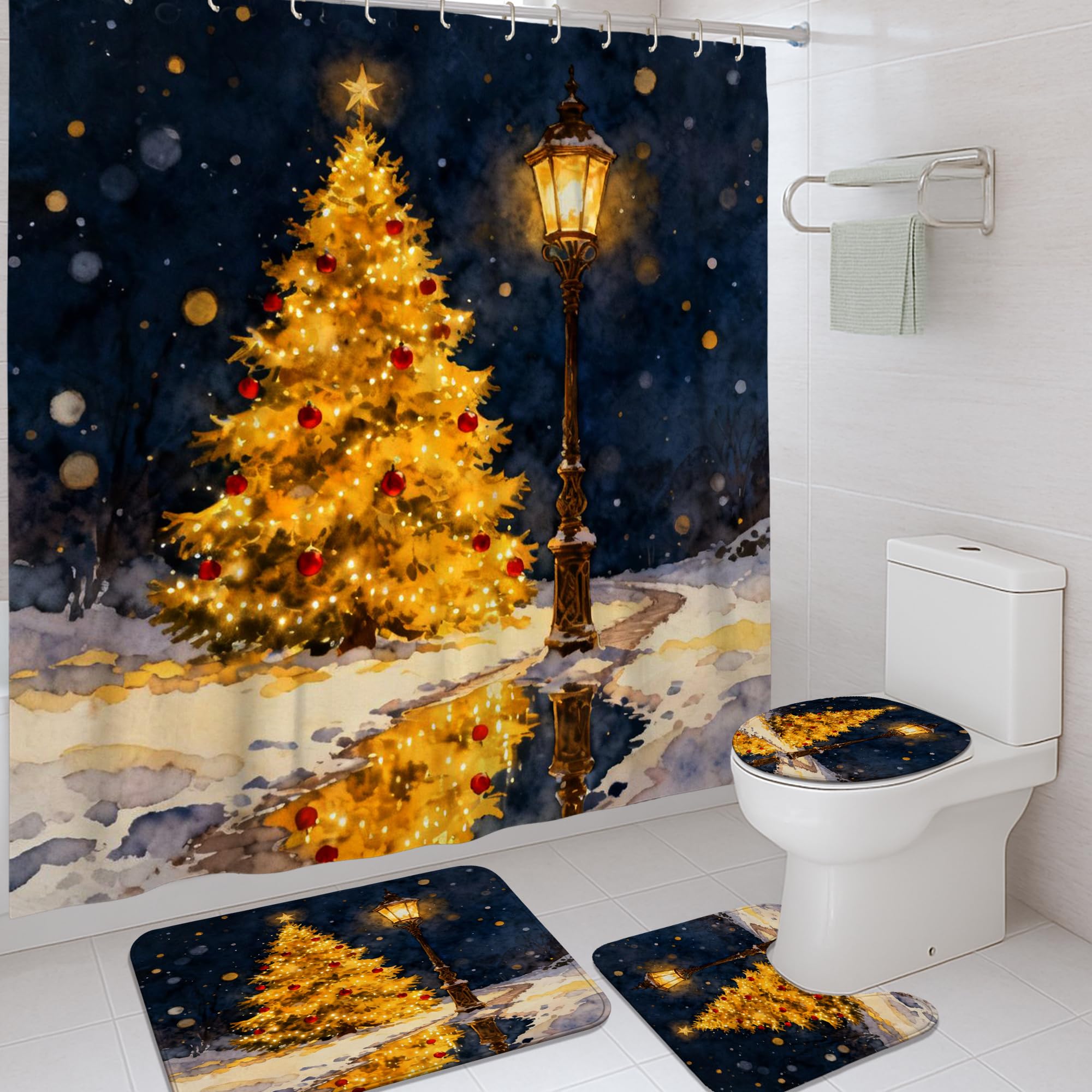 Rideau de douche pour chambre d'amis motif sapin de Noël
