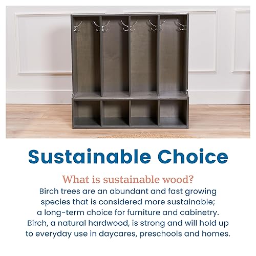 Miniatura 7 de ECR4Kids Streamline - Armario de 4 secciones con banco, tamaño infantil, muebles para niños, lavado gris