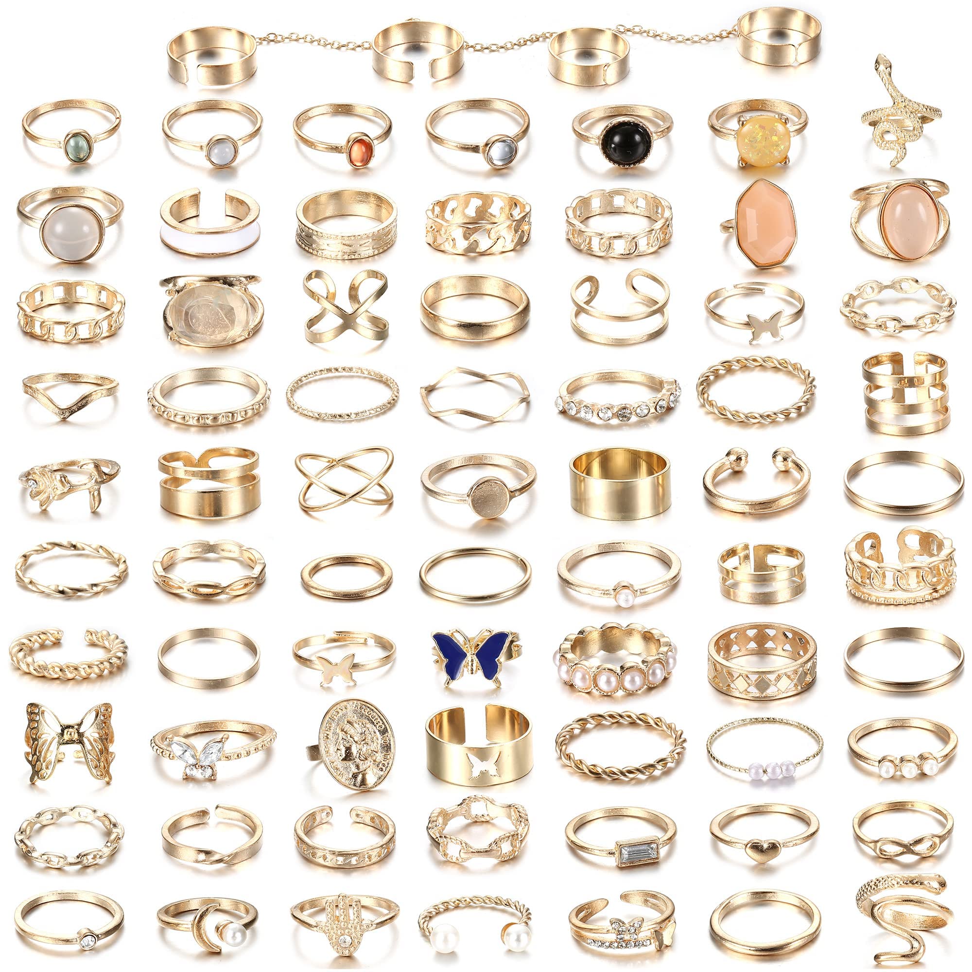 LOLIAS71 PIEZAS Anillos del Nudillo Dorados Mujer Juego Anillos Articulación Dedo Medio Apilables Mariposa Serpiente Set Anillo Knuckle Vintage Uñas Cristal Boho Anillos Apilamiento Conjunto Mujeres