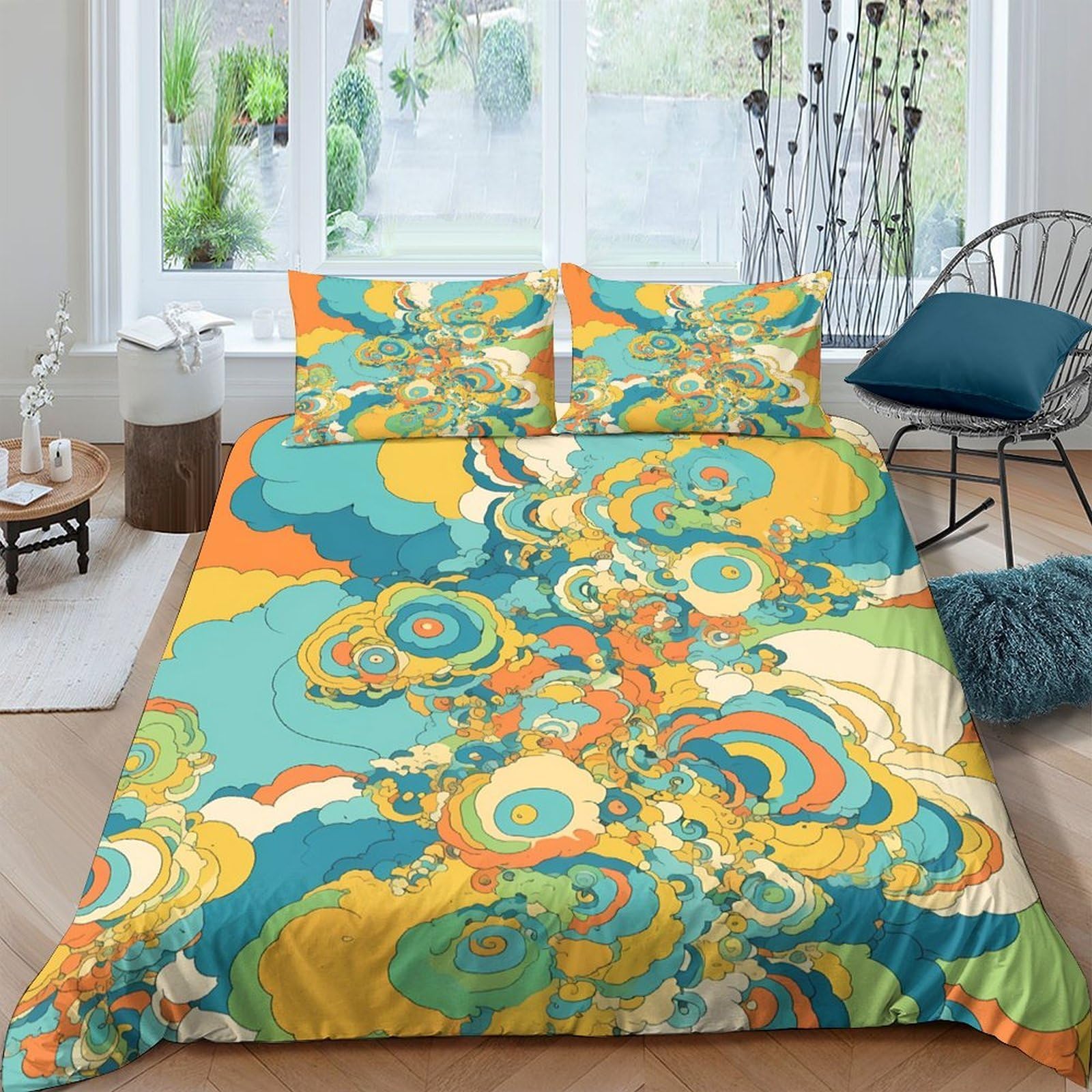 Ctjqhvkz Style-8 3D Printed Abstract Swirl Fitted Sheet Microfiber Soft Orange Blue Wave Mattress Cover For Bedroom Guest Room Decor Single（135X200cm）