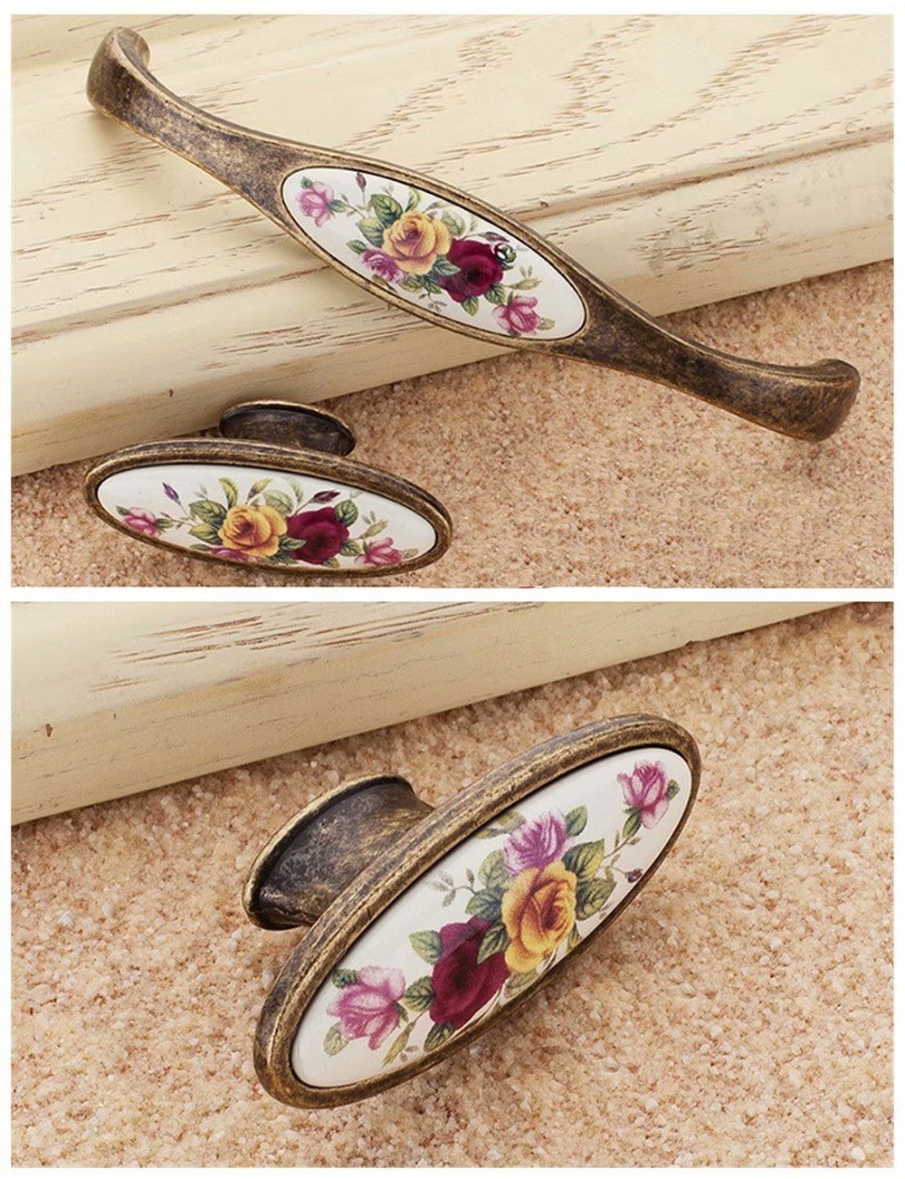 Set Di 10 Pomelli In Ceramica Fiore Vintage - Bianco Crema, Per Mobili E Cassetti - Foto 6