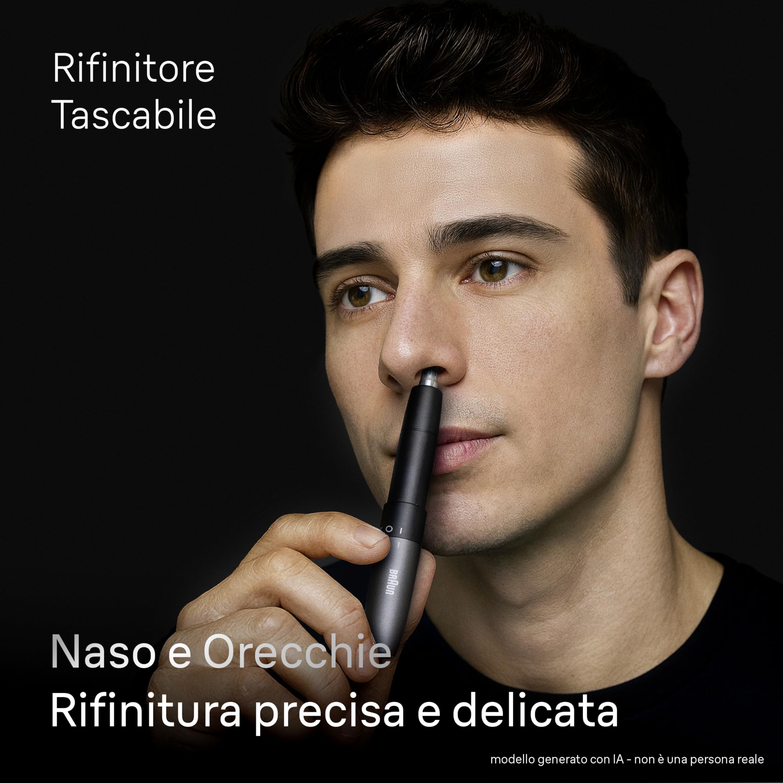Braun EN21 Rifinitore per Naso e Orecchie, Grigio, a Batteria | Tascabile, Doppia Lama, Tecnologia SkinGentle, Lama Lavabile, Compatto e Pratico in Viaggio, Batteria AAA Inclusa