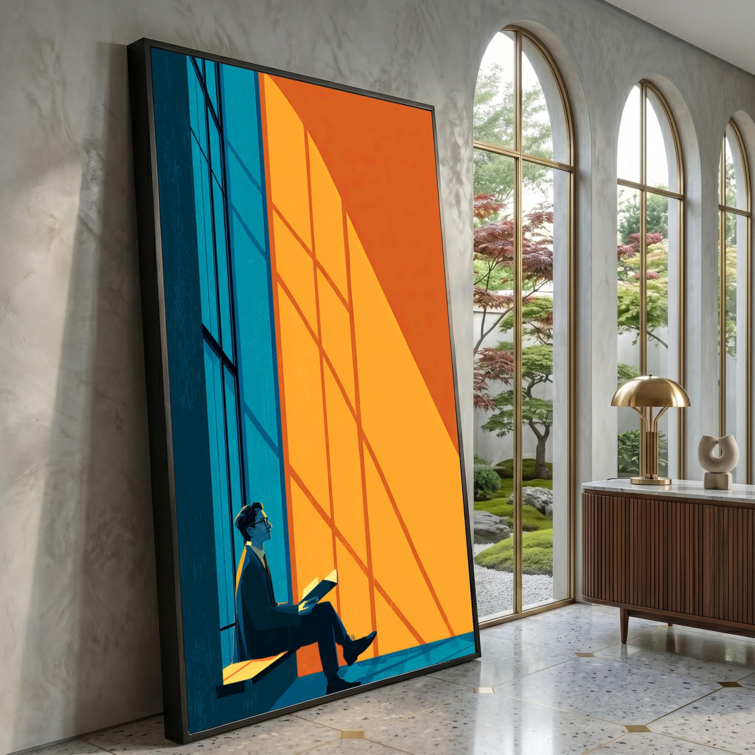 LMYCHENG Silhouette Reading Painting, Window Shadow Wall Art, Contemporary Home Decor, Abstract Figure Art Canvas Prints(60x105cm/Frameless)