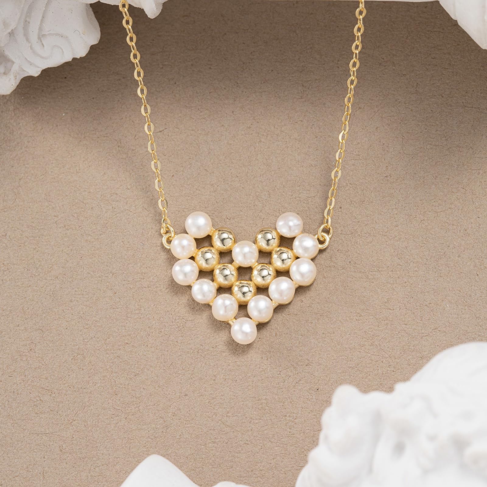 Collares de plata de ley 925 para mujer, collar de cadena de corazón con colgante de perla, collares dorados, cadena extendida de 18 + 2 pulgadas, joyería de regalo de cumpleaños, Plata