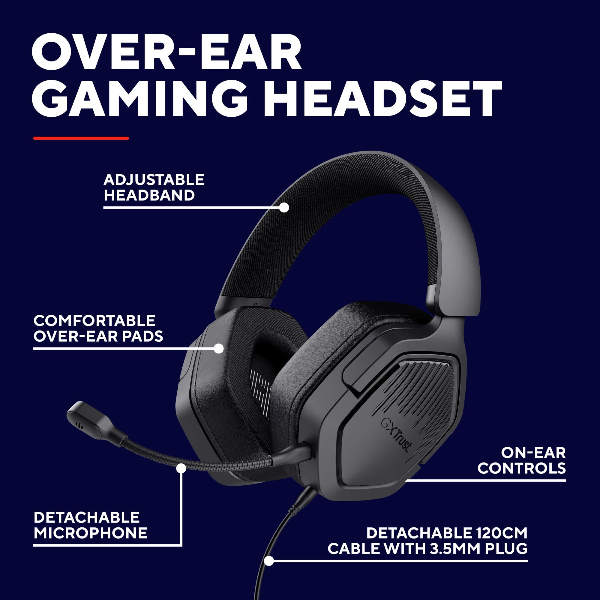 GXTrust Ravox słuchawki gamingowe PS5 PS4 Switch PC Smartfon 3.5mm, czarne | przetworniki 50mm, odpinany mikrofon, headset dla gracza, przewodowy zestaw słuchawkowy wokółuszny, biały