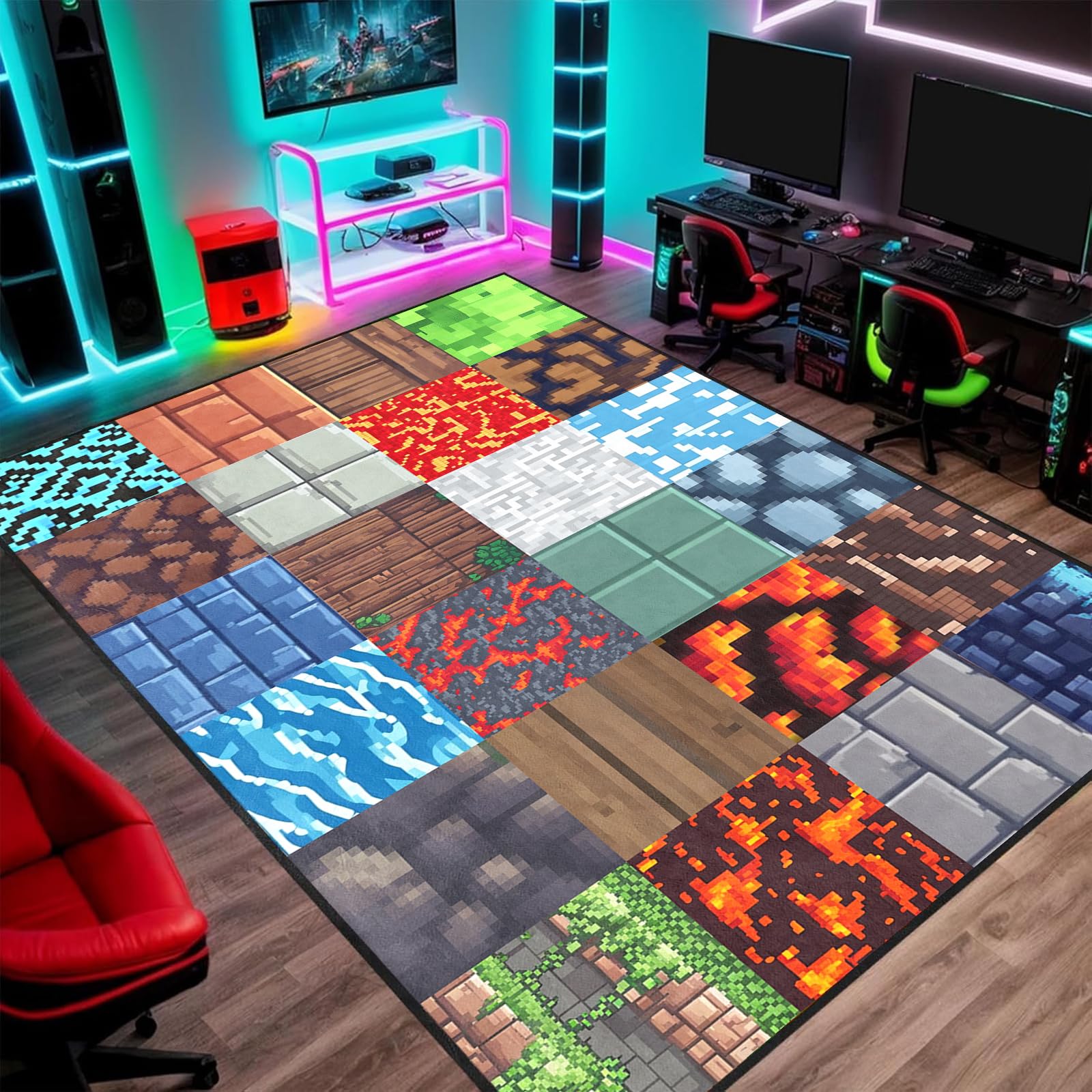 Game Rug - Cool Plaid Game Room Rug for Kids Teen Boys Carpet for Bedroom Playroom Living Room Children Decor Mat 80" x 58"