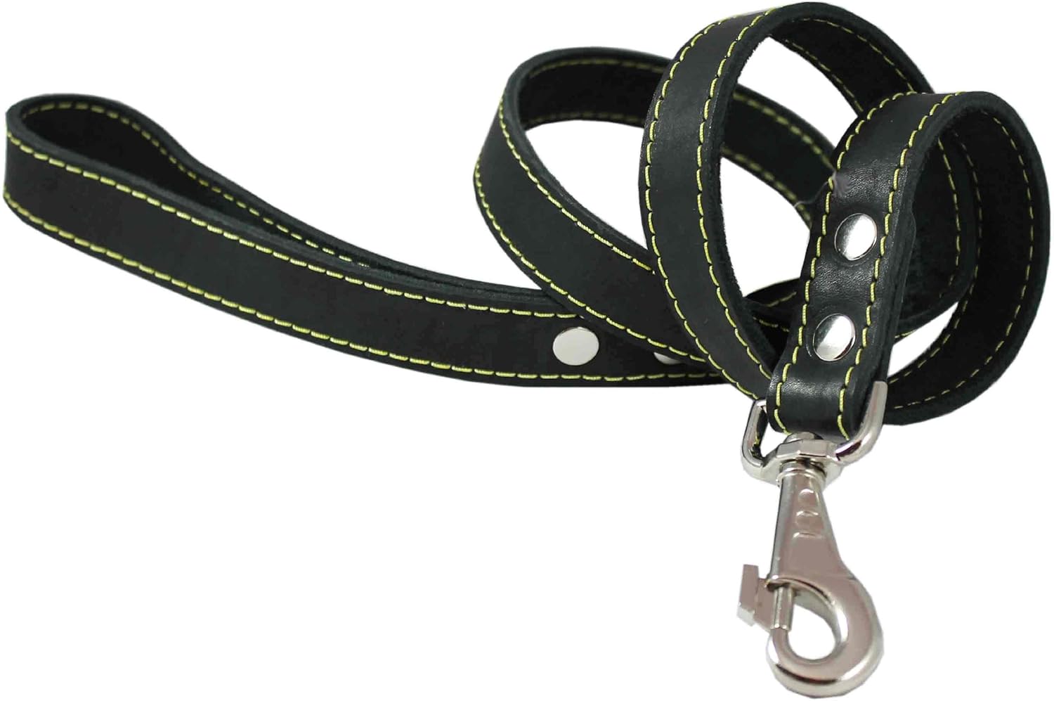 Dogs My Love 4' Classic Genuine Leather Dog Leash 1" Wide for Largest Breeds Black