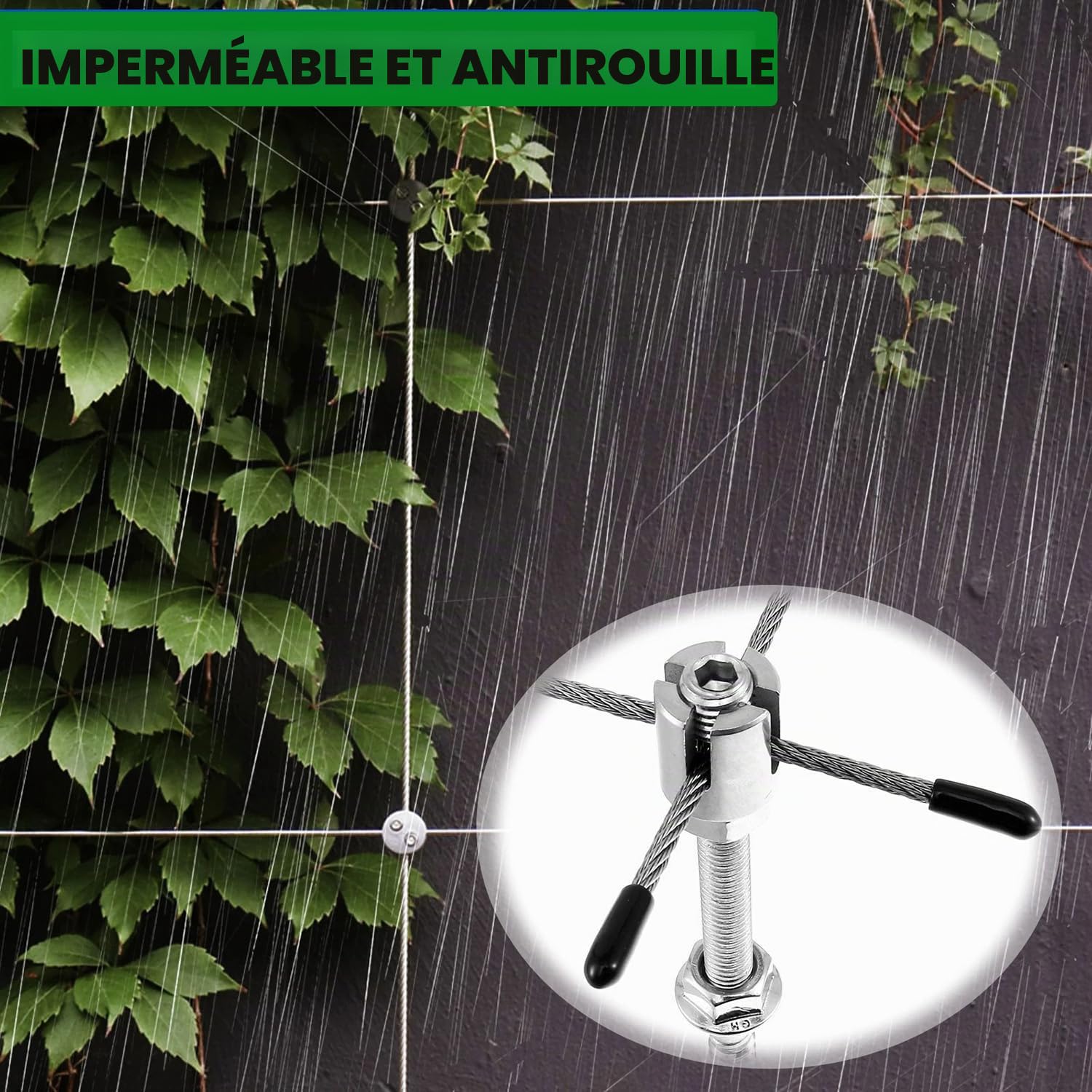 NEWFUN Support pour Plantes Grimpantes，Cable Plante Grimpante Exterieur，Kit Complet en Acier Inoxydable avec Supports Muraux Et Corde De 3 MM, Corde De 24 M，pour Jardin/Mur Béton/Clôture Câble