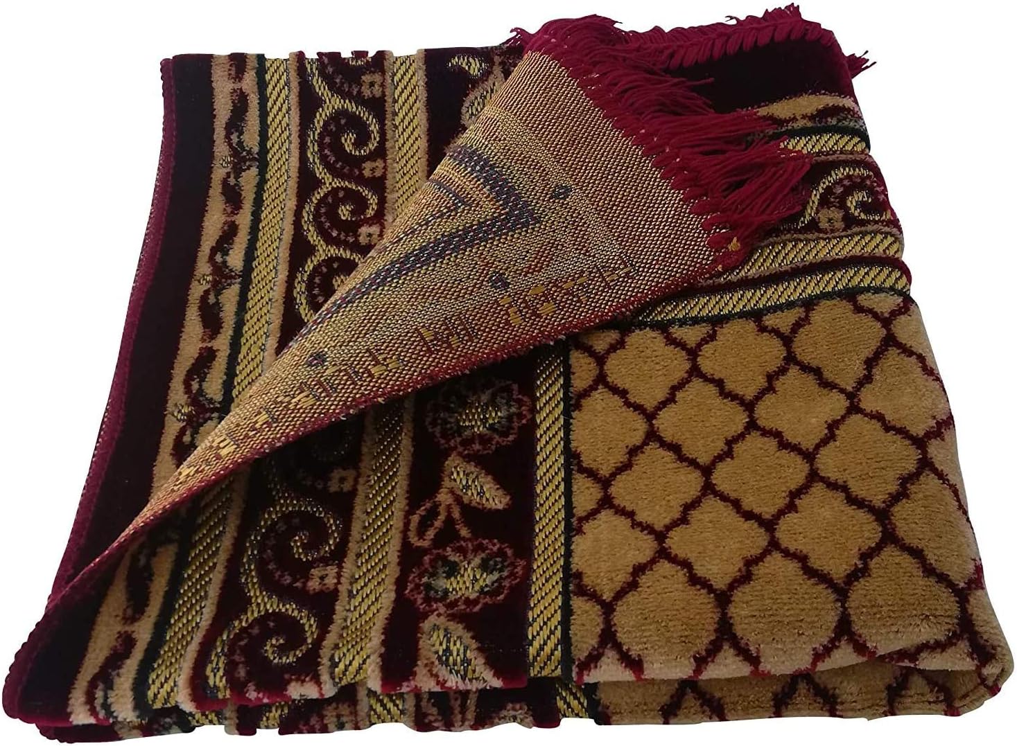 BAYKUL Muslim Prayer Rug-Islamic Turkish Velvet Rugs-Great Ramadan Gifts-Janamaz Prayer Mat Women Men-Islam Carpet-Portable Muslims Mats-Praying Rugs Islam-Sajadah-Gift Prayer Beads 99(Claret Red)