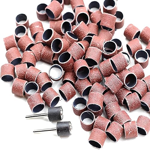 Juego de fundas de tambor de lijado de 1/2 pulgada de diámetro, bandas de arena con 2 mandriles para molinillo de uñas para mascotas, cabezales