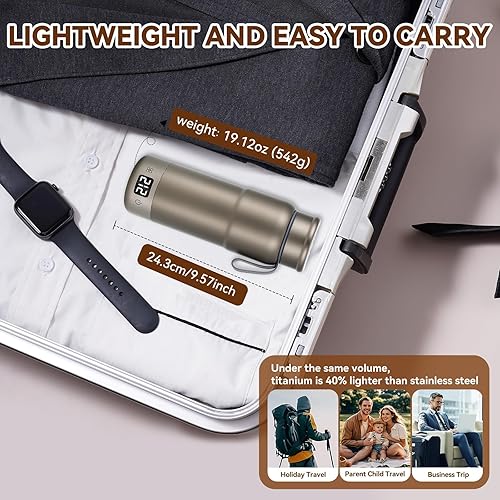 Miniatura 17 de Hervidor de viaje de titanio puro, hervidor eléctrico portátil de doble voltaje, 110 V-240 V, caldera de agua pequeña inteligente para té y café, 12