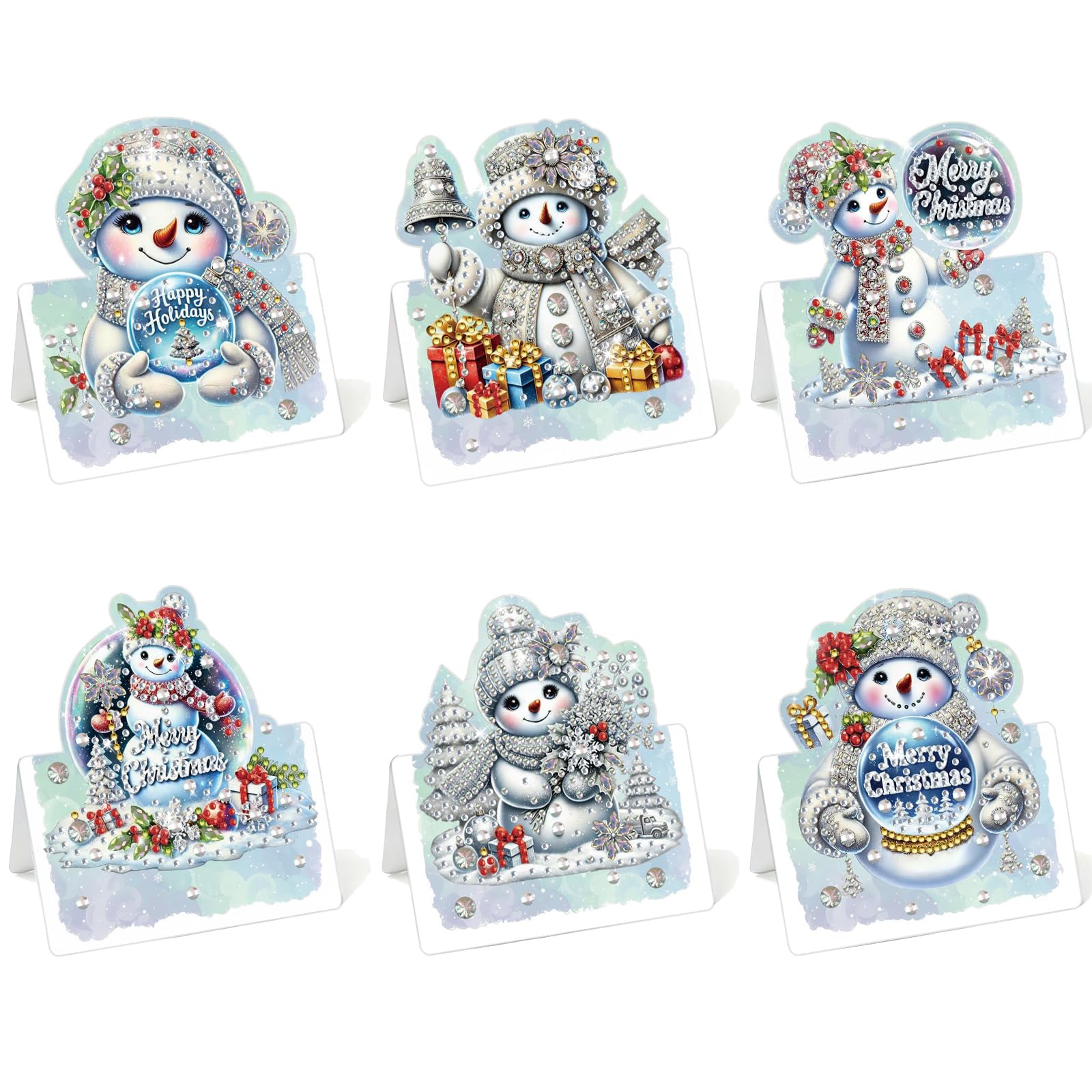 Lebartm 6Pcs 3D Folding Greeting Card DIY Diamond Art Painting Foldable Thank You Cards with White Envelopes Blessing Greeting Card Set for Festival Holiday-Snowman โ image 1