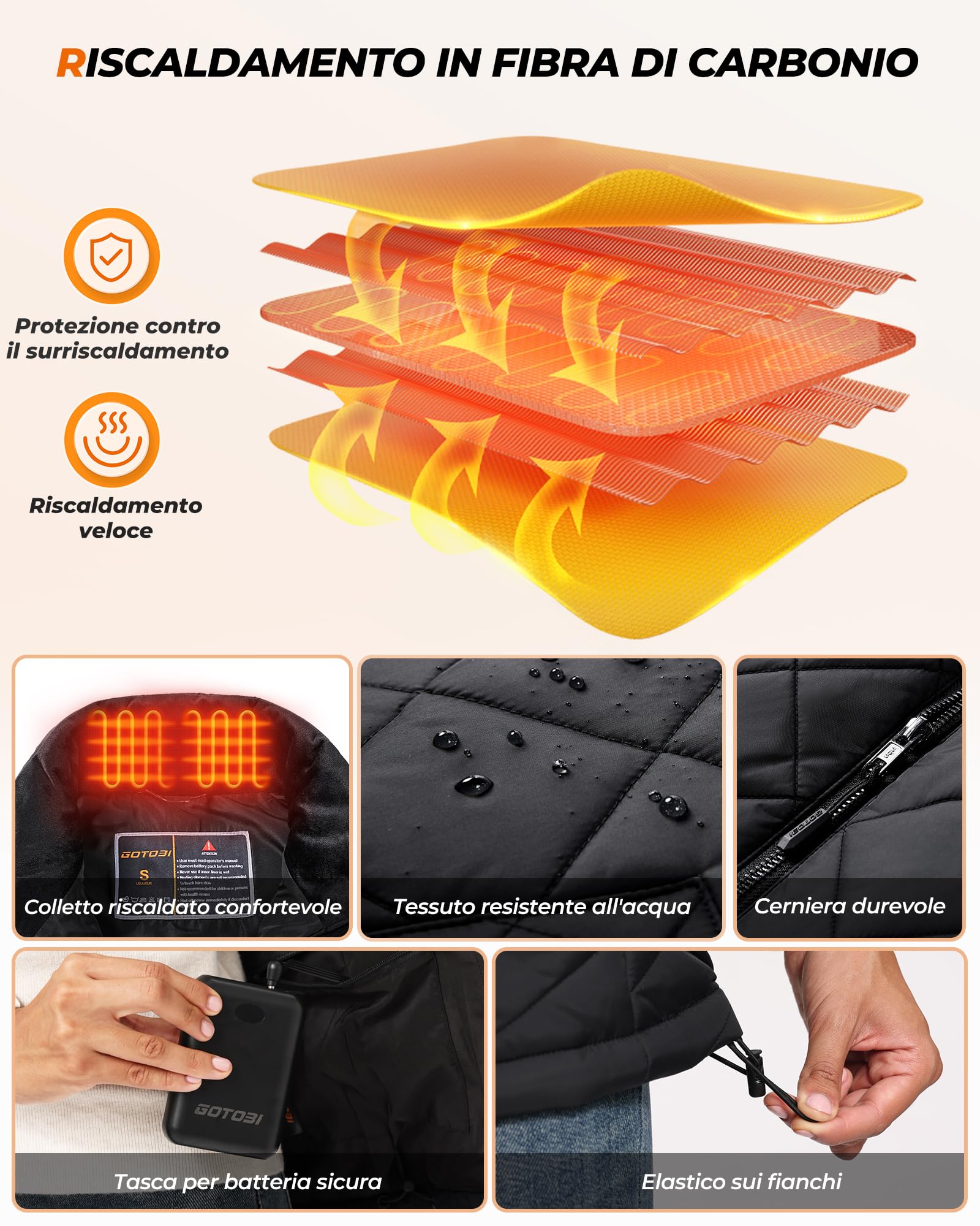 GOTOBI Gilet Riscaldato Donna con Batteria Inclusa da 7.4V e 16000mAh, 9 Zone di Riscaldamento, 3 Livelli di Temperatura Regolabili, Ideale per Attività all'Aperto Viaggi Sport Tempo Libero