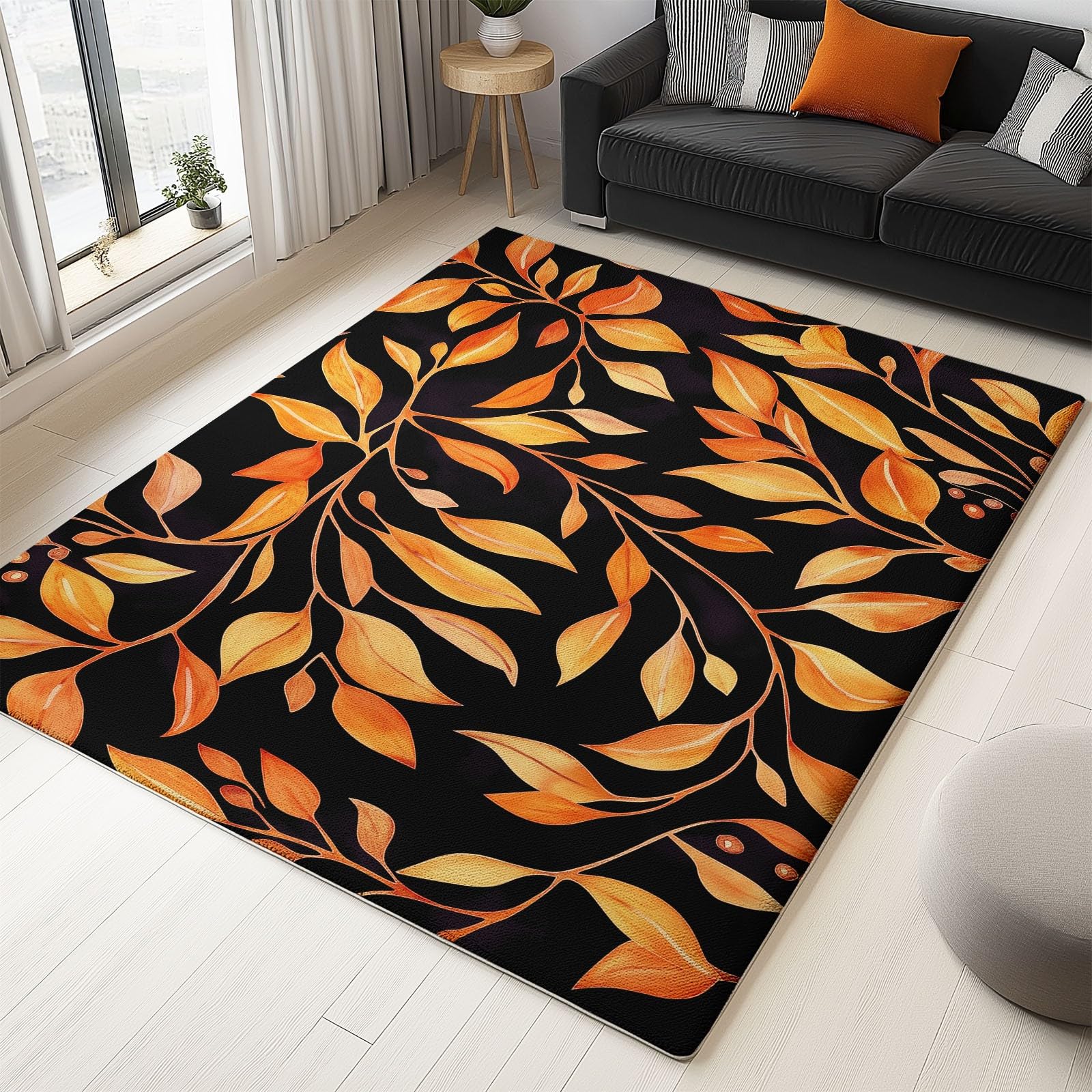 Tapis de grande taille motif feuilles d'automne pour réchauffer une chambre adulte moderne