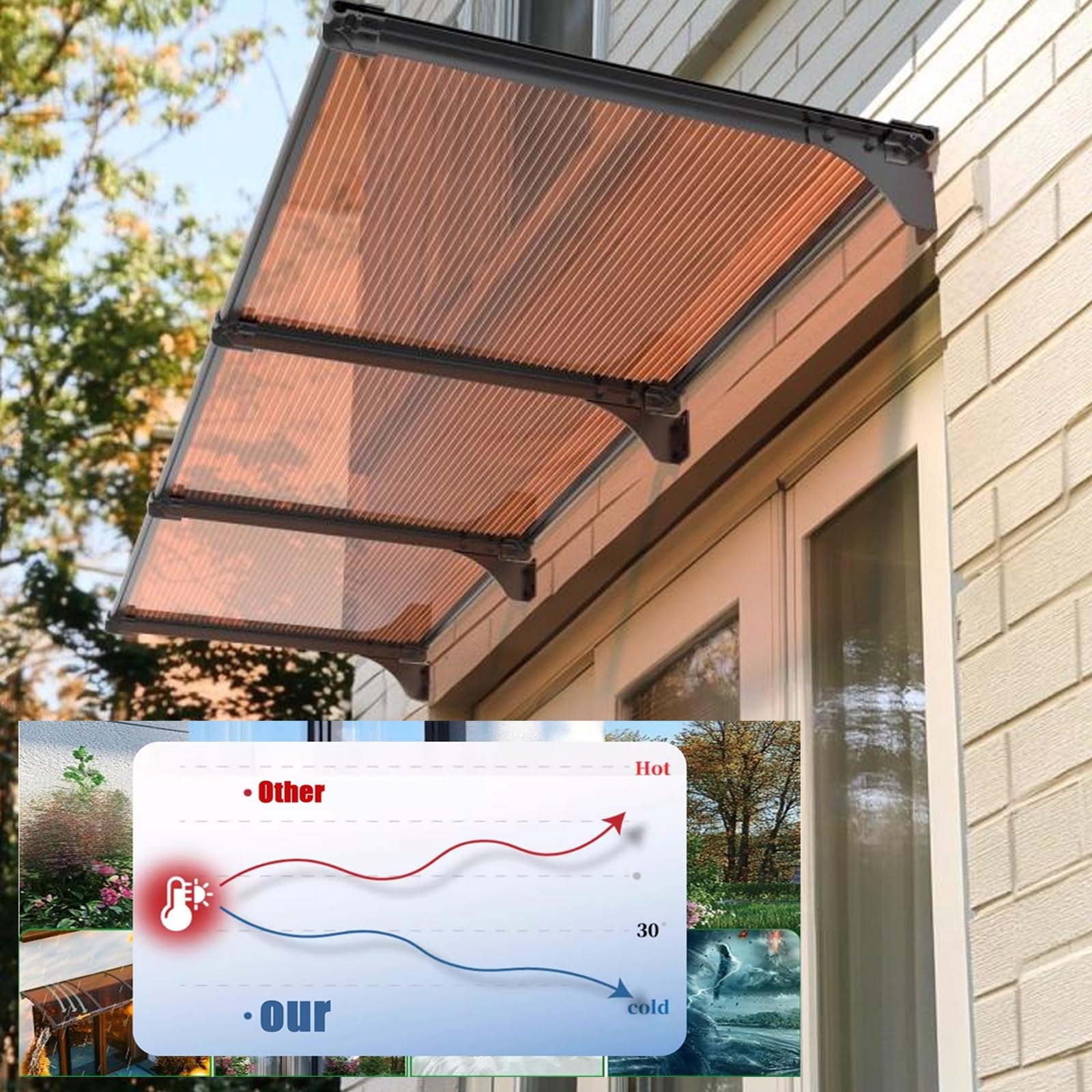 Finestre e porte esterne UV pioggia ow sole proteggere foglio sporgenza baldacchino casa sopra porta ingresso Oude/patio/veranda/terrazza UPF 50+ (140 x 200 cm)